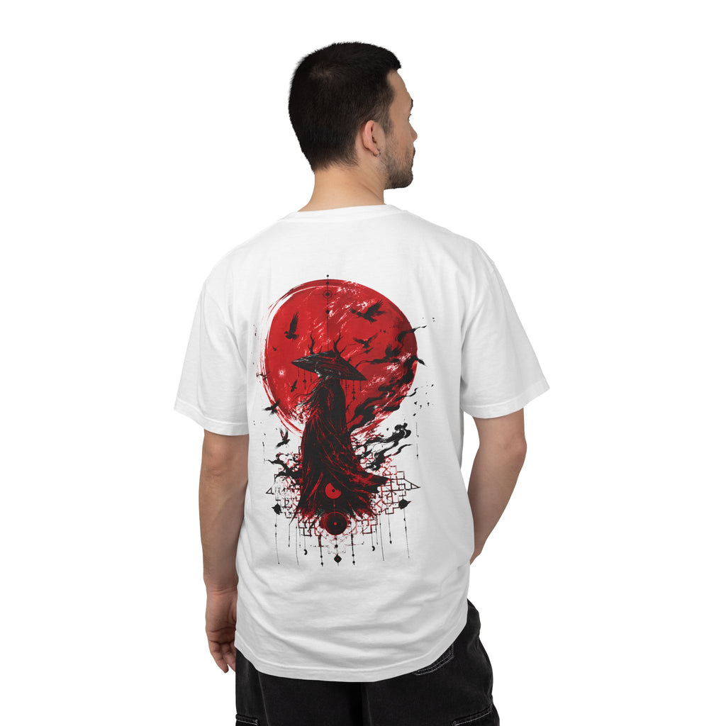 Japanese samurai red moon graphic t-shirt - product photo 20