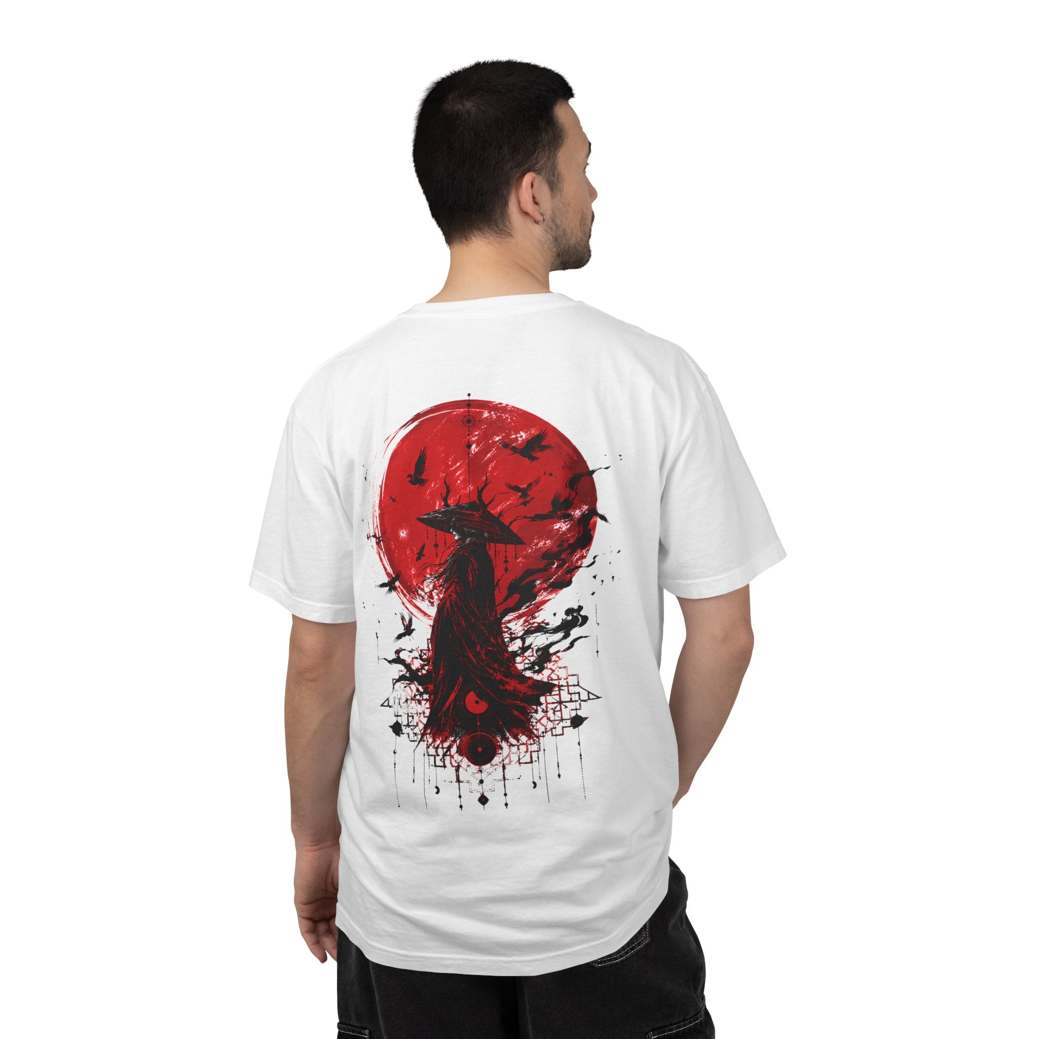 Japanese samurai red moon graphic t-shirt - product photo 20