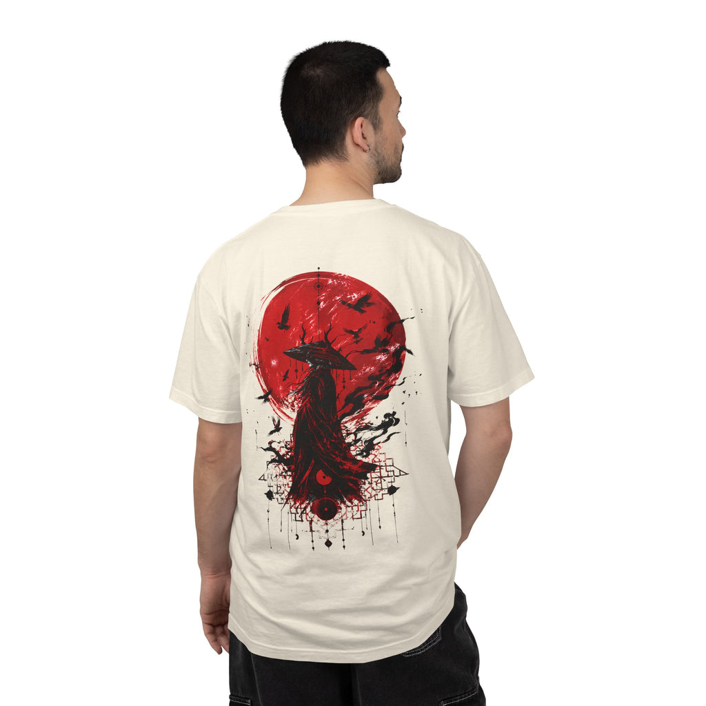 Japanese samurai red moon graphic t-shirt - product photo 24