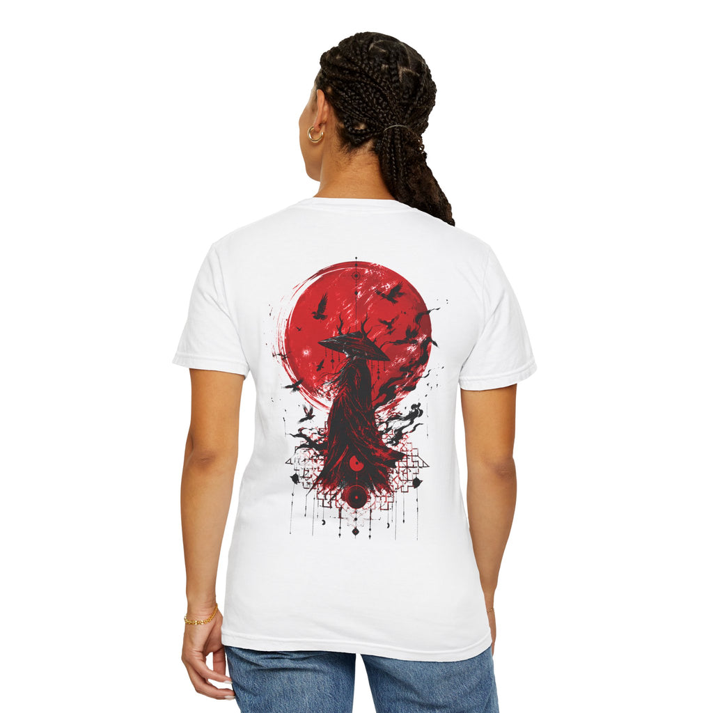 Japanese samurai red moon graphic t-shirt - product photo 21