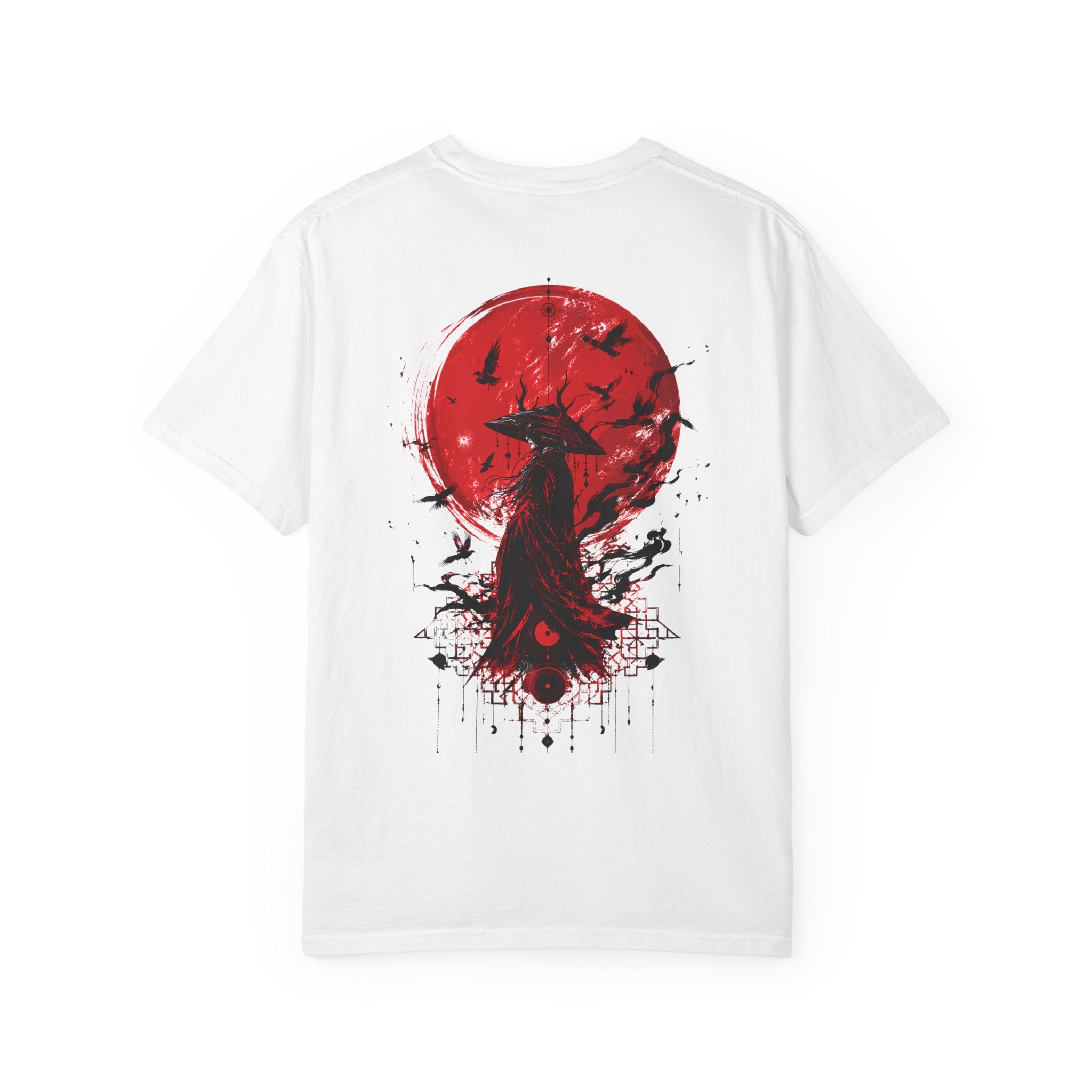 Japanese samurai red moon graphic t-shirt - product photo 19