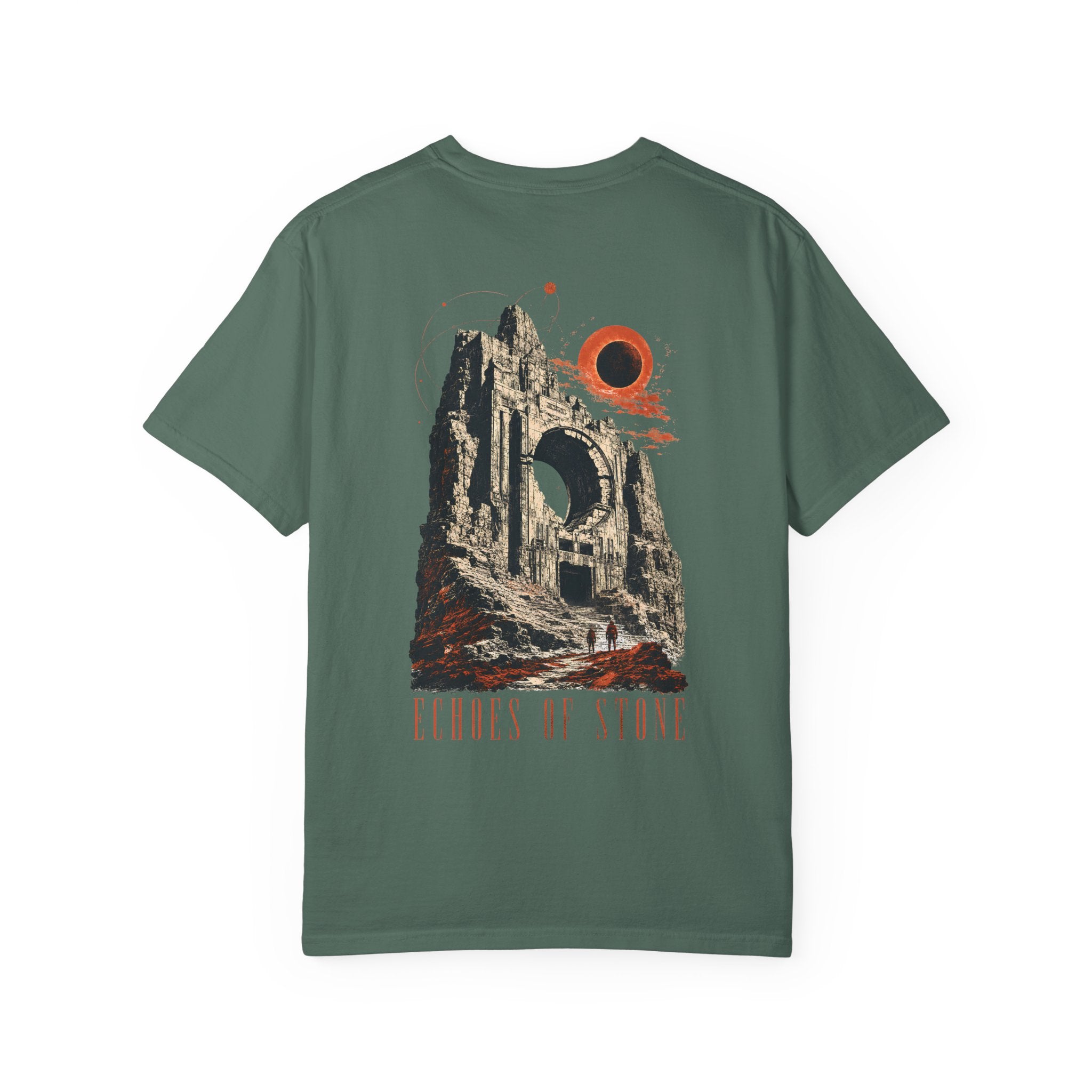 Vintage Ruins Graphic T-Shirt – Echoes of Stone Eclipse Back Print Tee