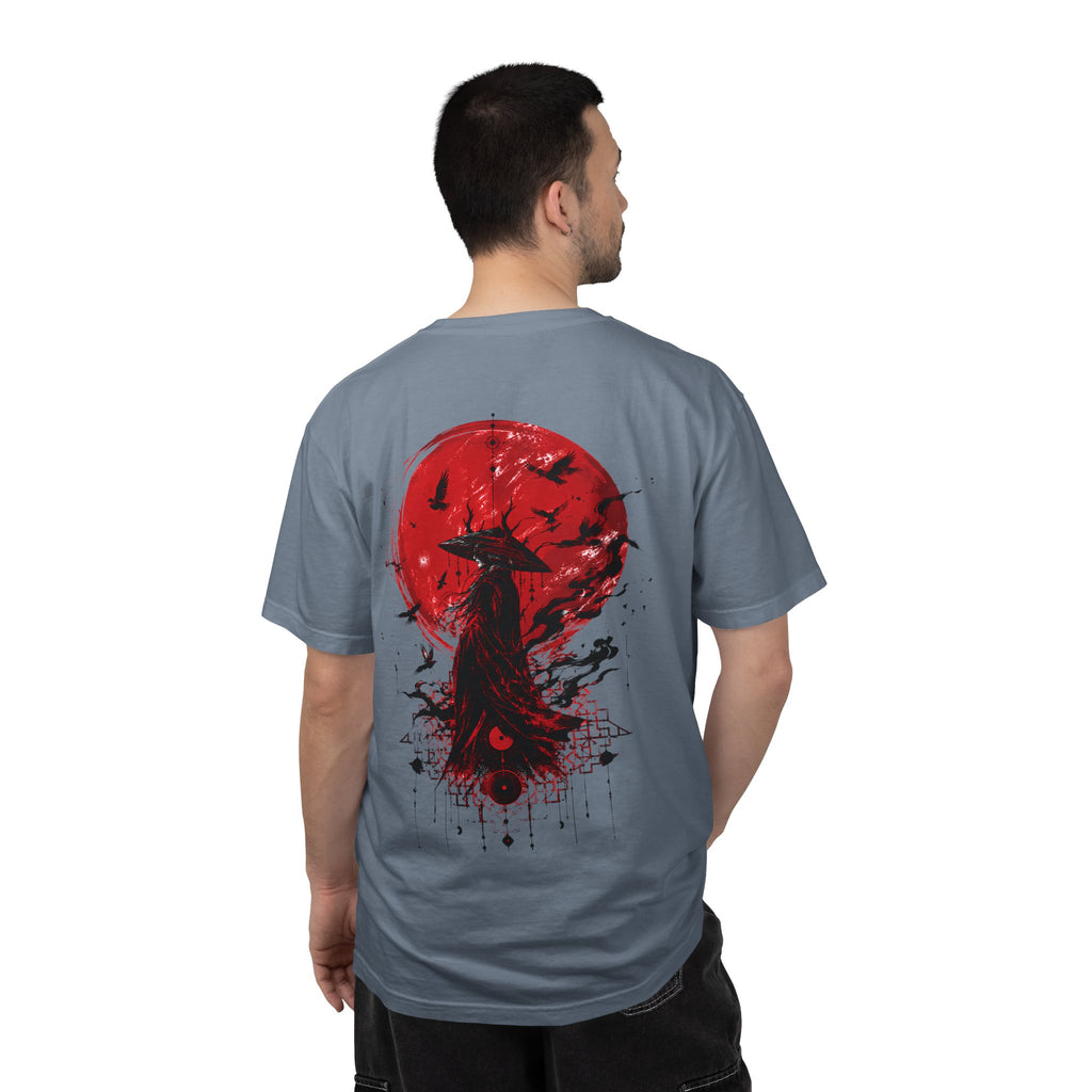 Japanese samurai red moon graphic t-shirt - product photo 30