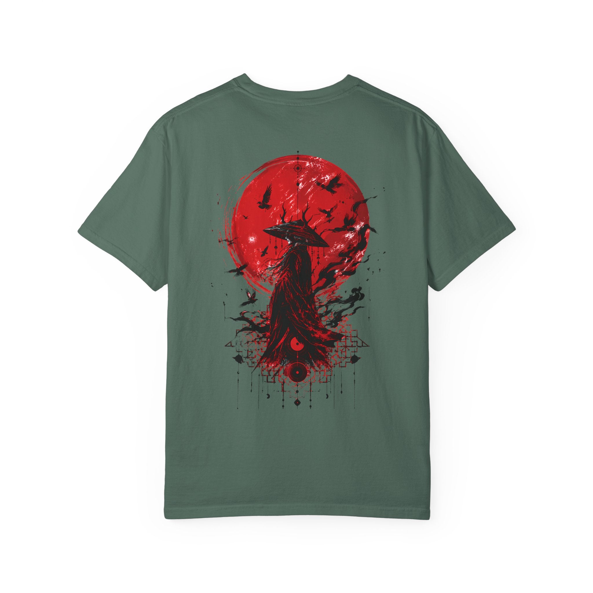 Japanese samurai red moon graphic t-shirt - product photo 13
