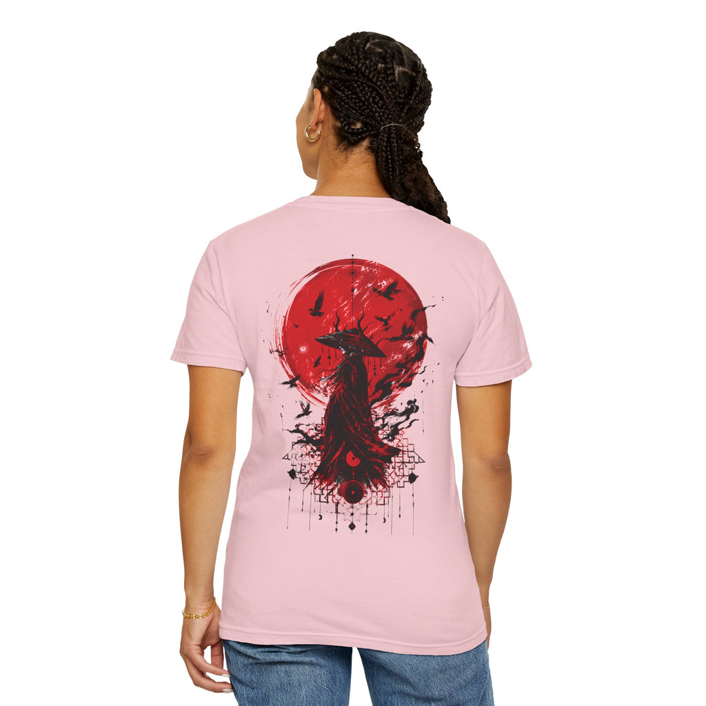 Japanese samurai red moon graphic t-shirt - product photo 43