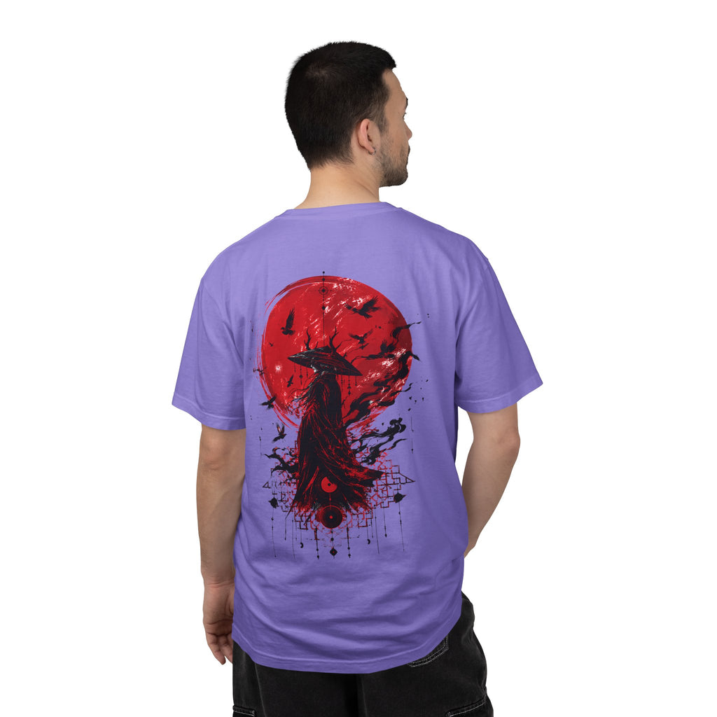 Japanese samurai red moon graphic t-shirt - product photo 34
