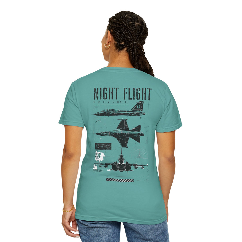 Night Flight Jet Graphic T-Shirt, Vintage Aviation Relaxed Fit Tee