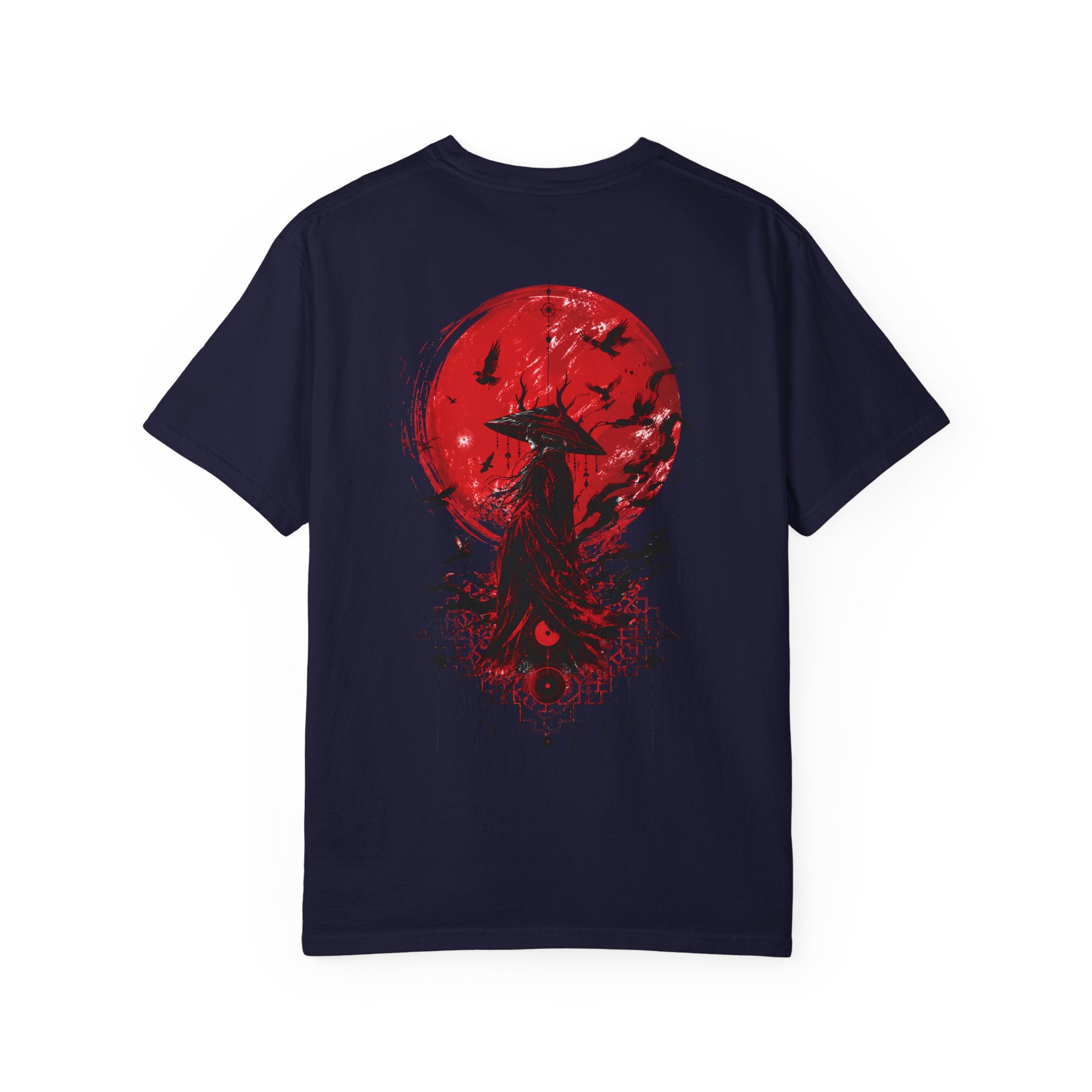 Japanese samurai red moon graphic t-shirt - product photo 14