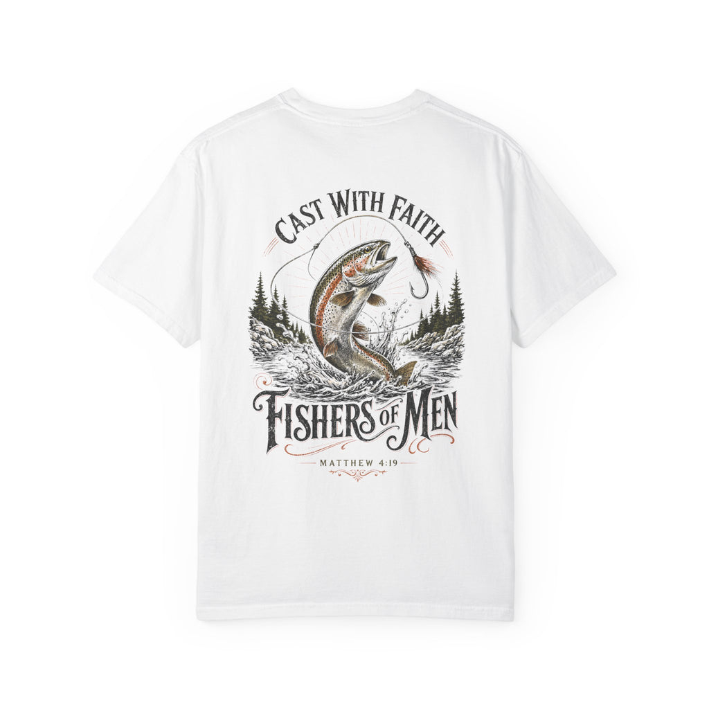 Cast With Faith Christian fishing graphic t-shirt - detail view