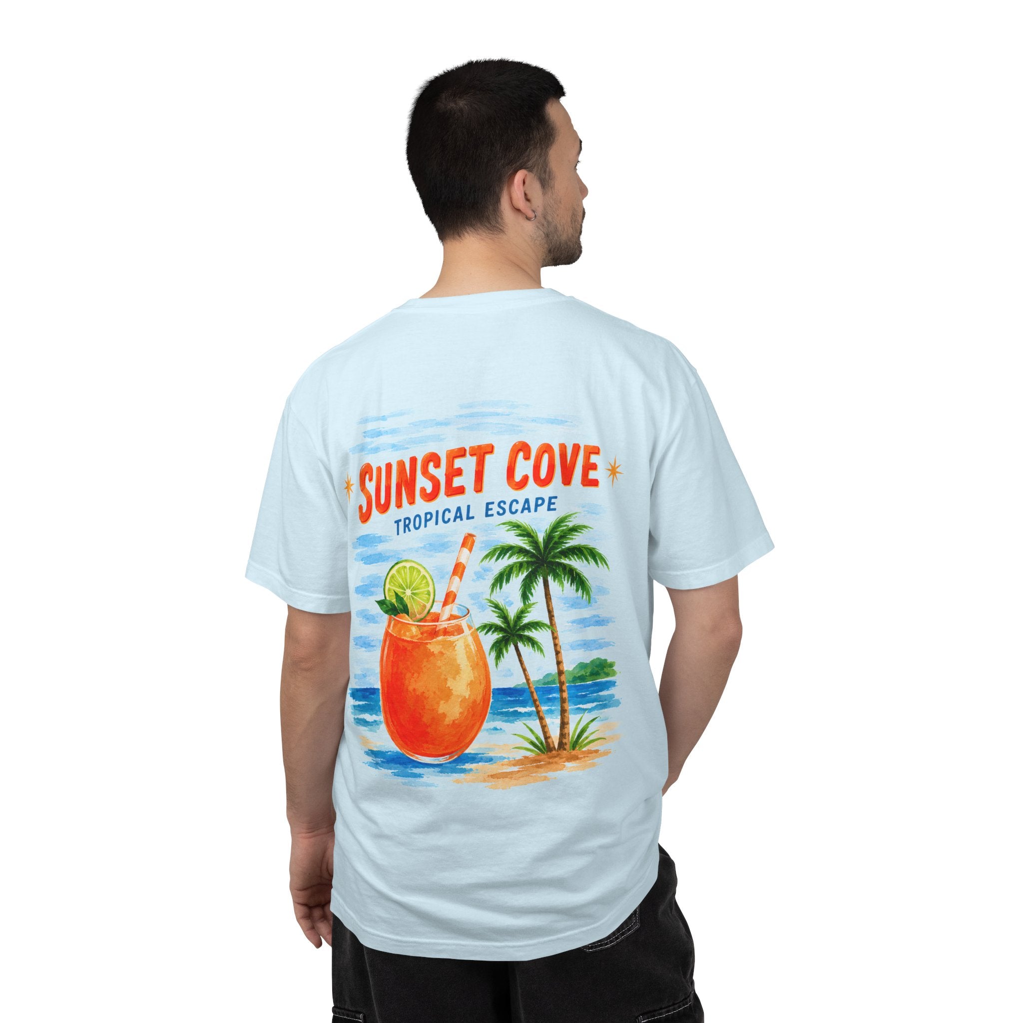 Sunset Cove tropical cocktail graphic t-shirt - product photo 5