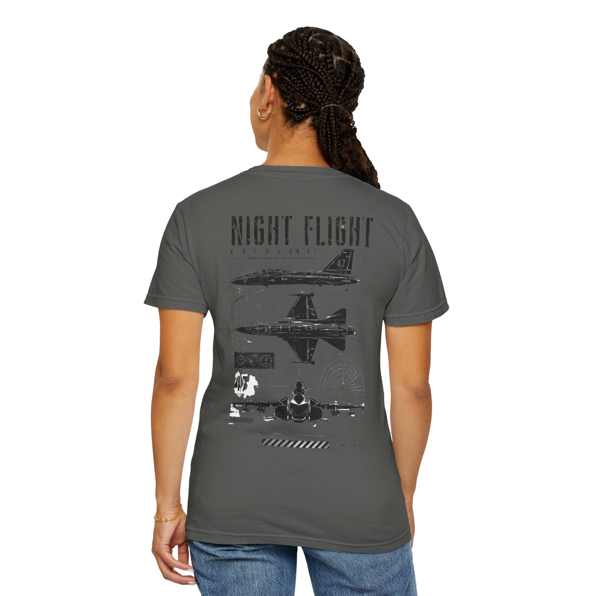 Night Flight Jet Graphic T-Shirt, Vintage Aviation Relaxed Fit Tee