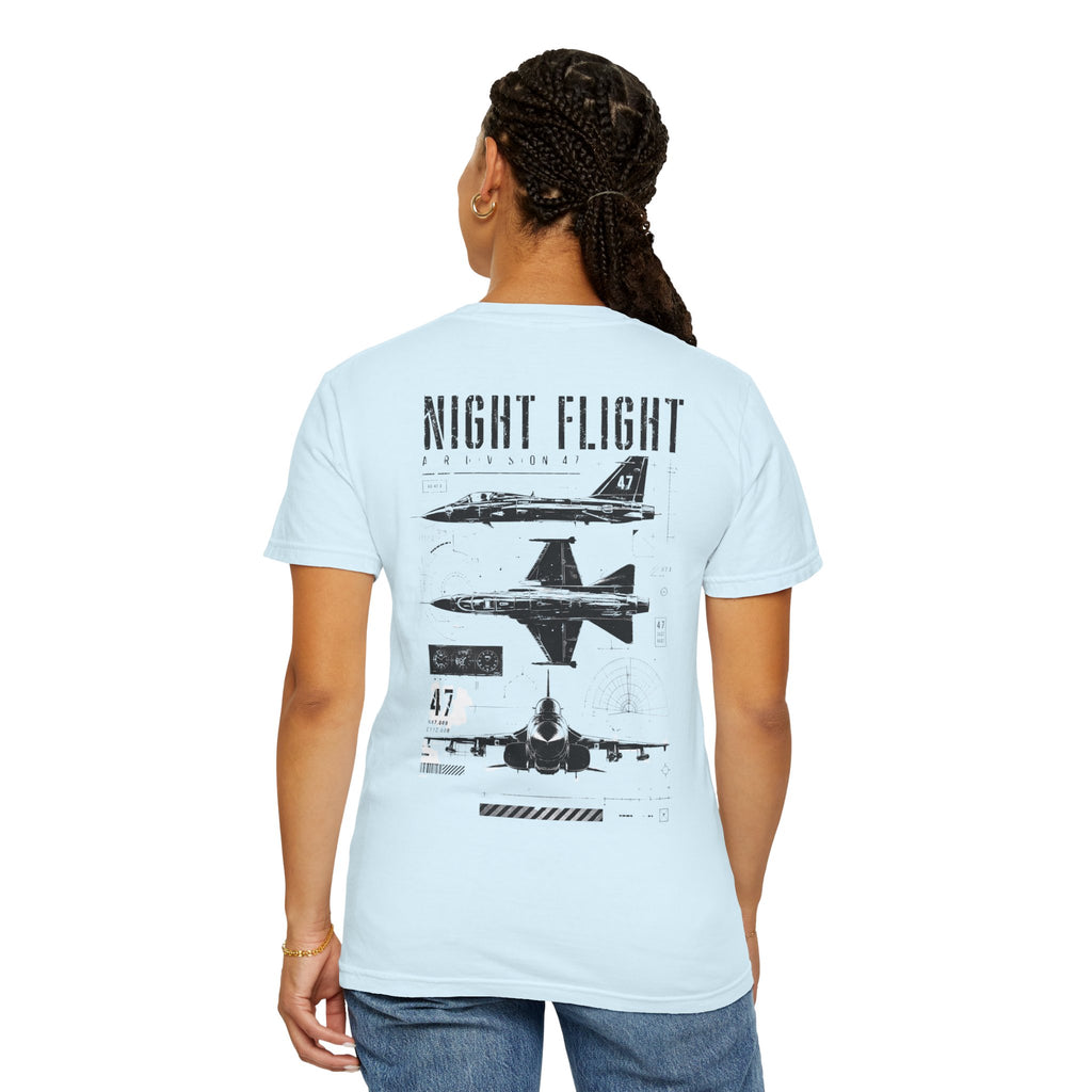 Night Flight Jet Graphic T-Shirt, Vintage Aviation Relaxed Fit Tee