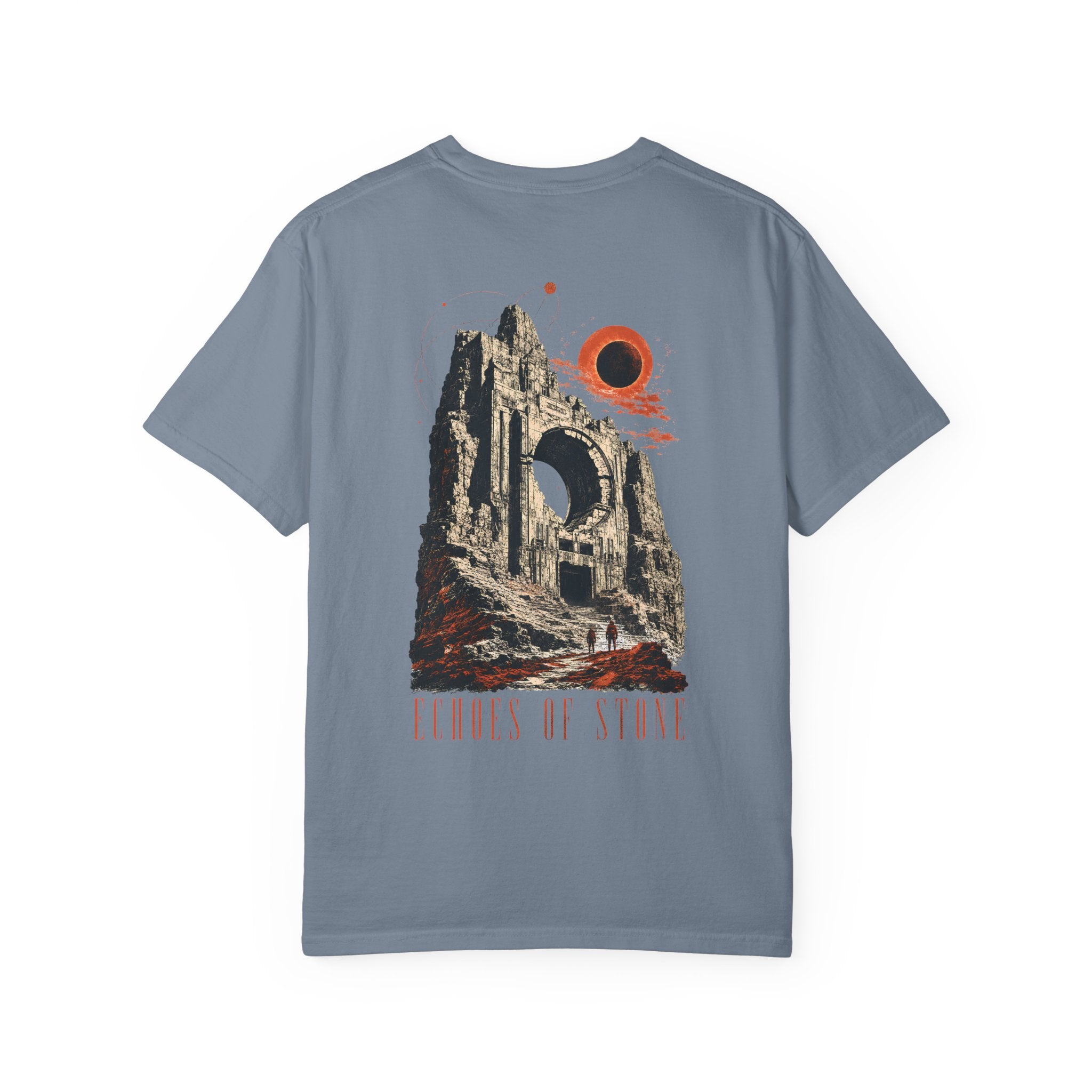 Vintage Ruins Graphic T-Shirt – Echoes of Stone Eclipse Back Print Tee