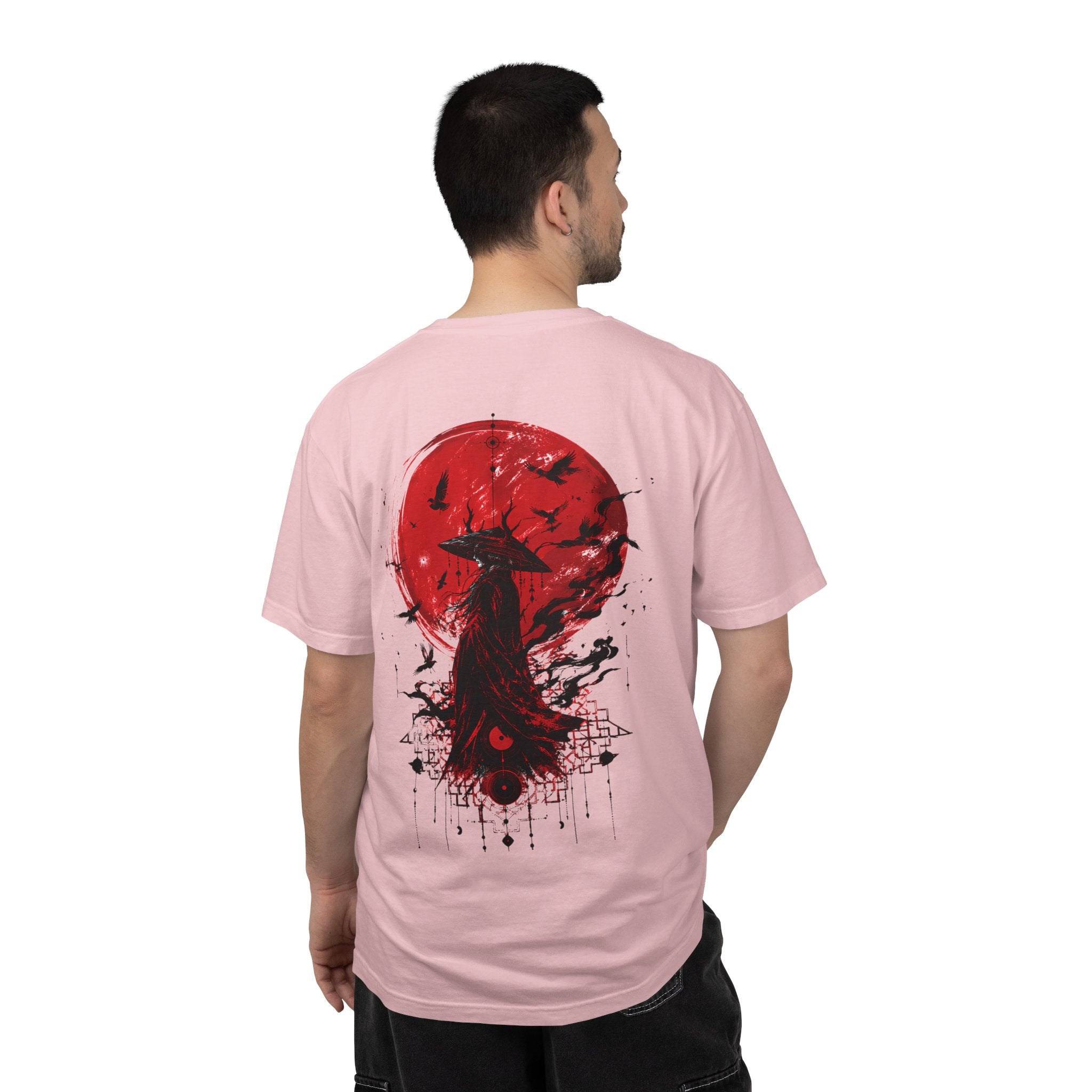Japanese samurai red moon graphic t-shirt - product photo 42