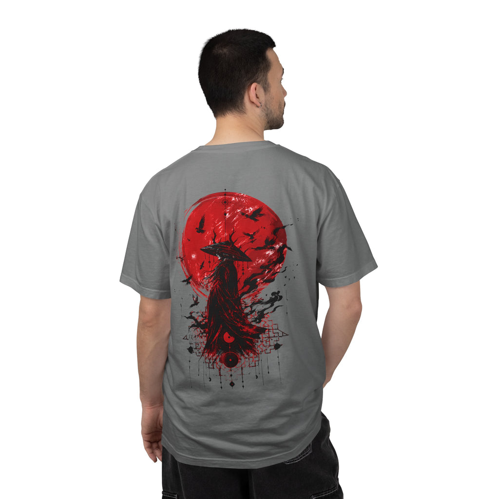 Japanese samurai red moon graphic t-shirt - product photo 28