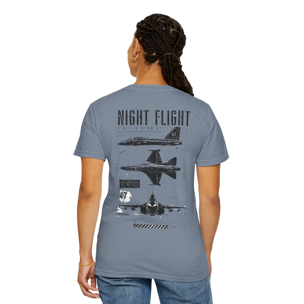 Night Flight Jet Graphic T-Shirt, Vintage Aviation Relaxed Fit Tee