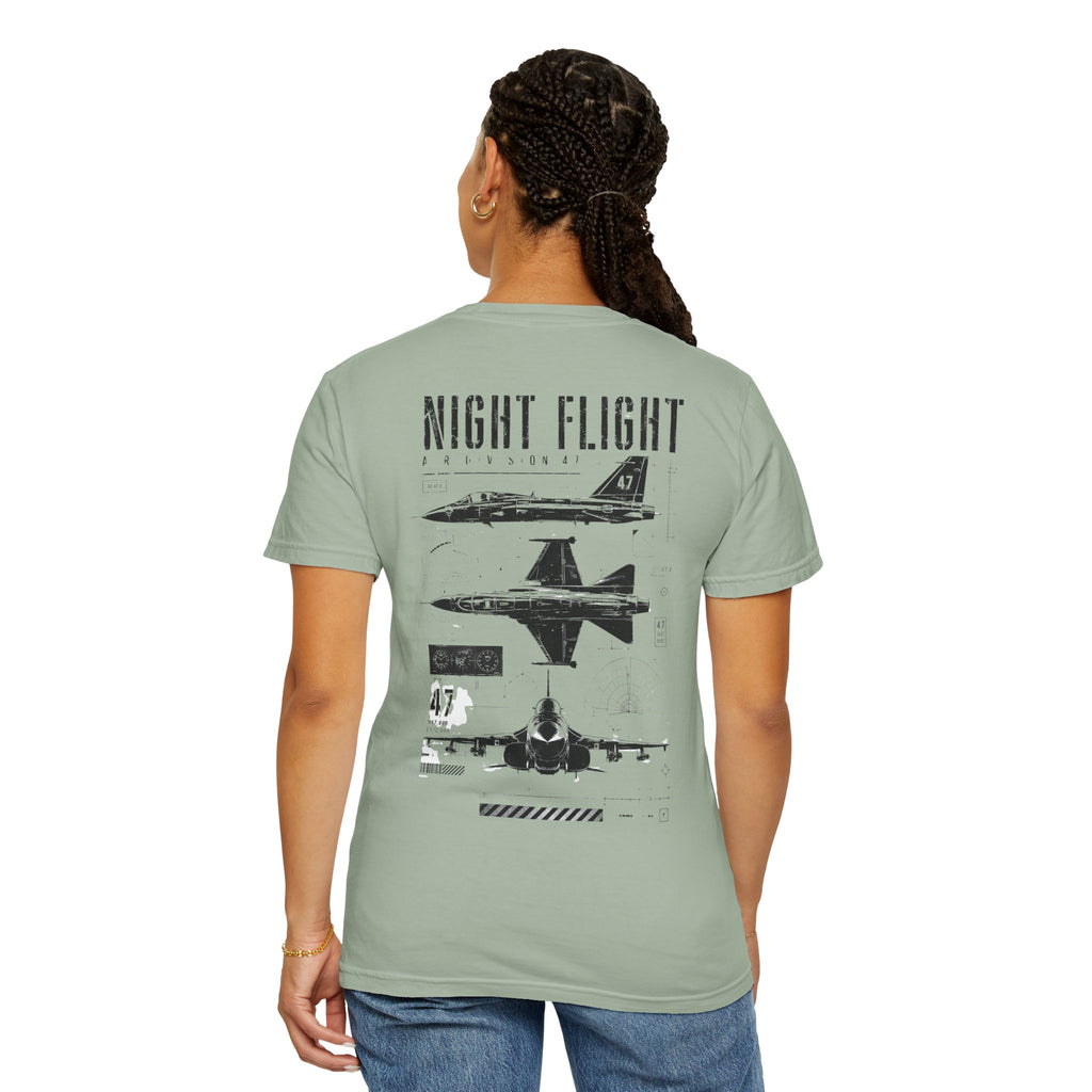 Night Flight Jet Graphic T-Shirt, Vintage Aviation Relaxed Fit Tee