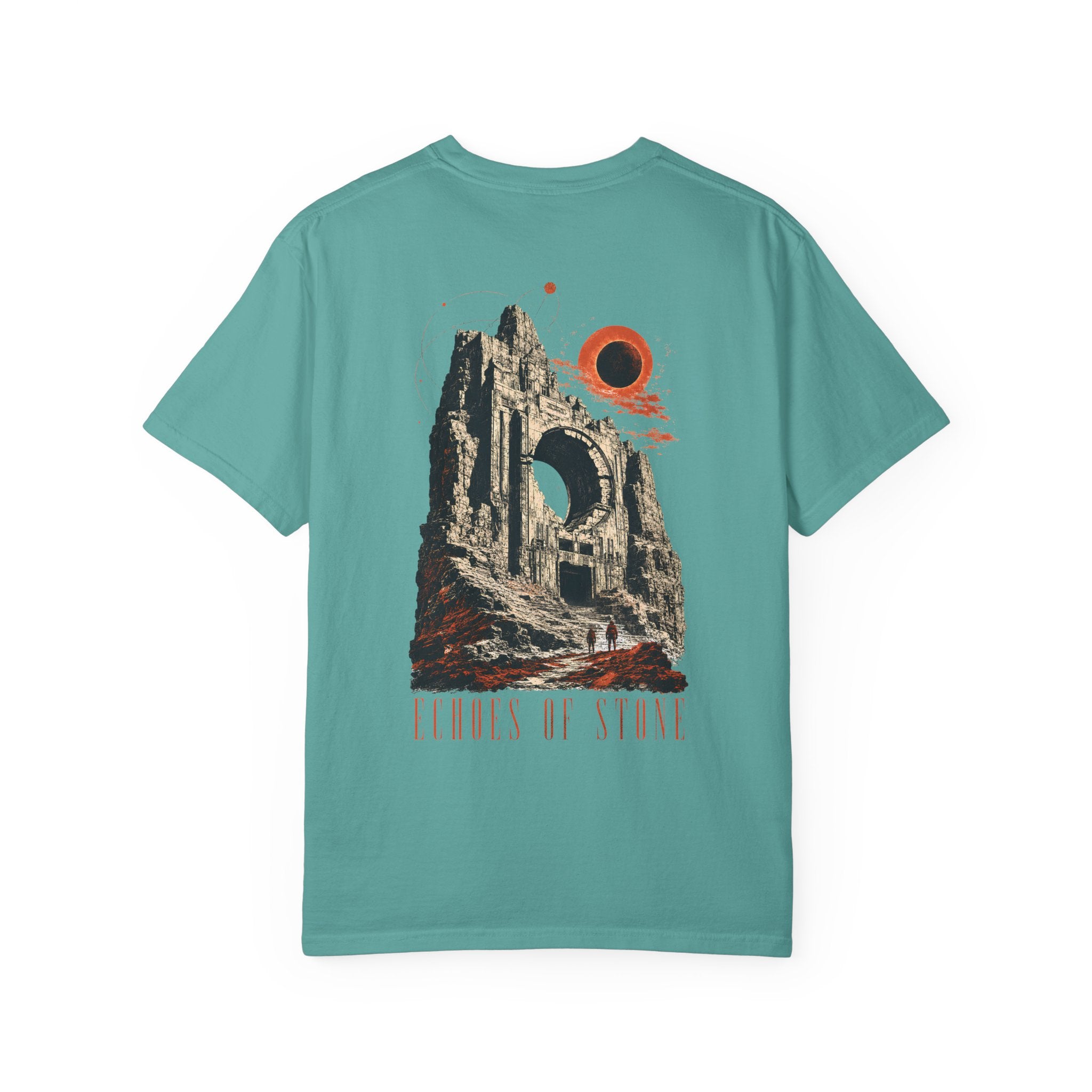 Vintage Ruins Graphic T-Shirt – Echoes of Stone Eclipse Back Print Tee