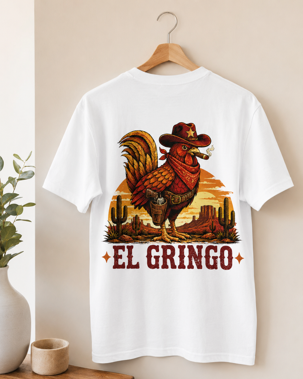 El Gringo cowboy rooster graphic t-shirt - product photo 4