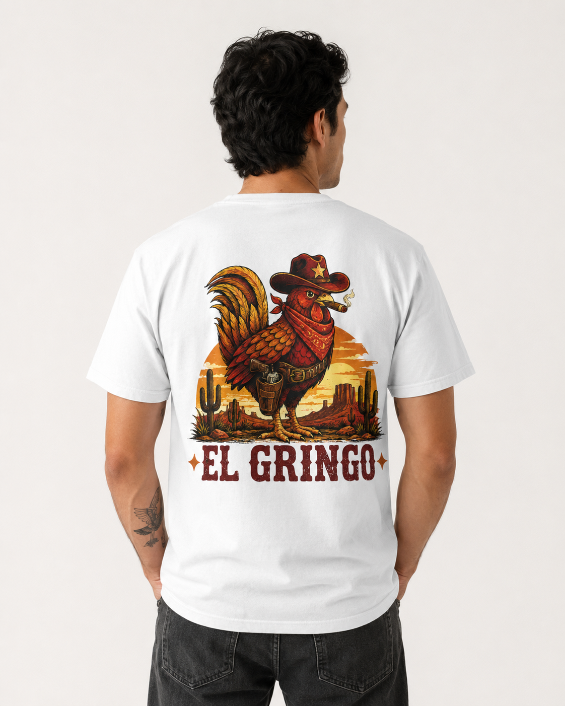 El Gringo cowboy rooster graphic t-shirt - product photo 3