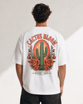 White oversized t-shirt with cactus and desert rose floral back print