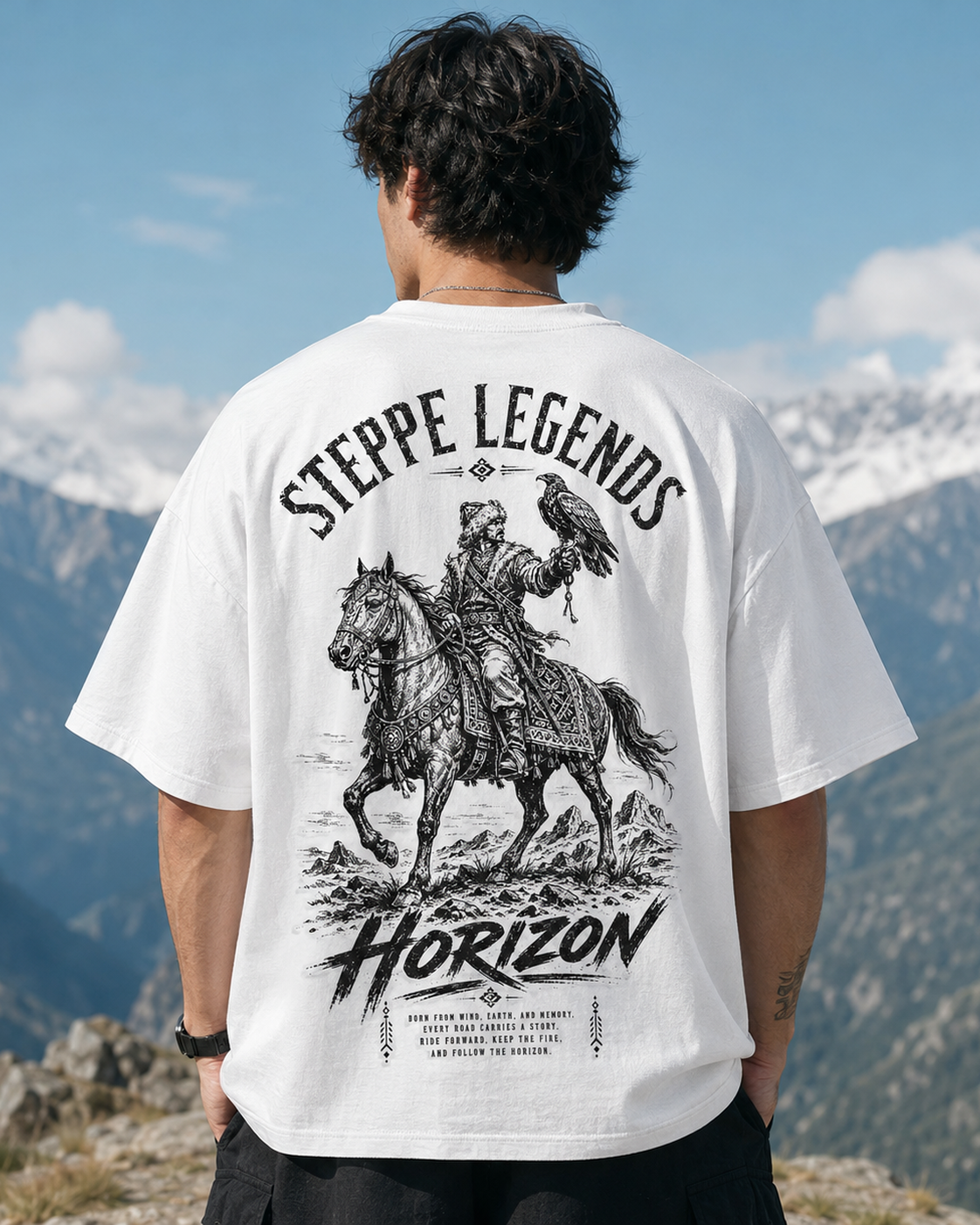 Steppe Legends oversized western cowboy graphic t-shirt with horse rider back print