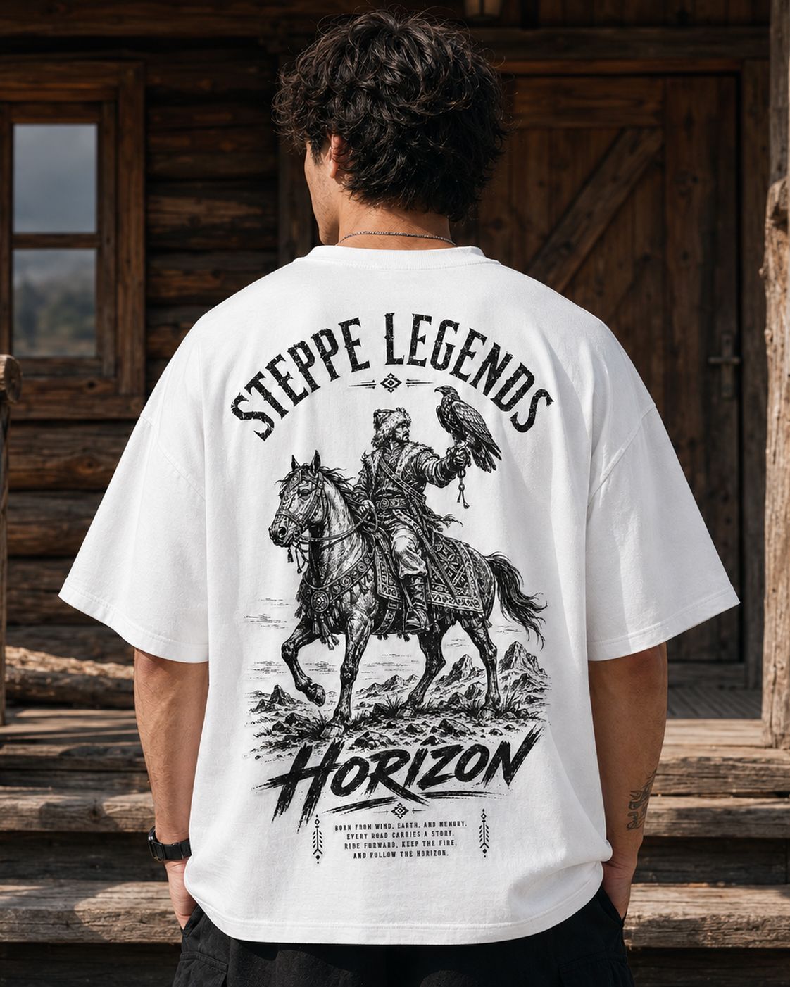 White oversized western t-shirt with vintage horse rider back print