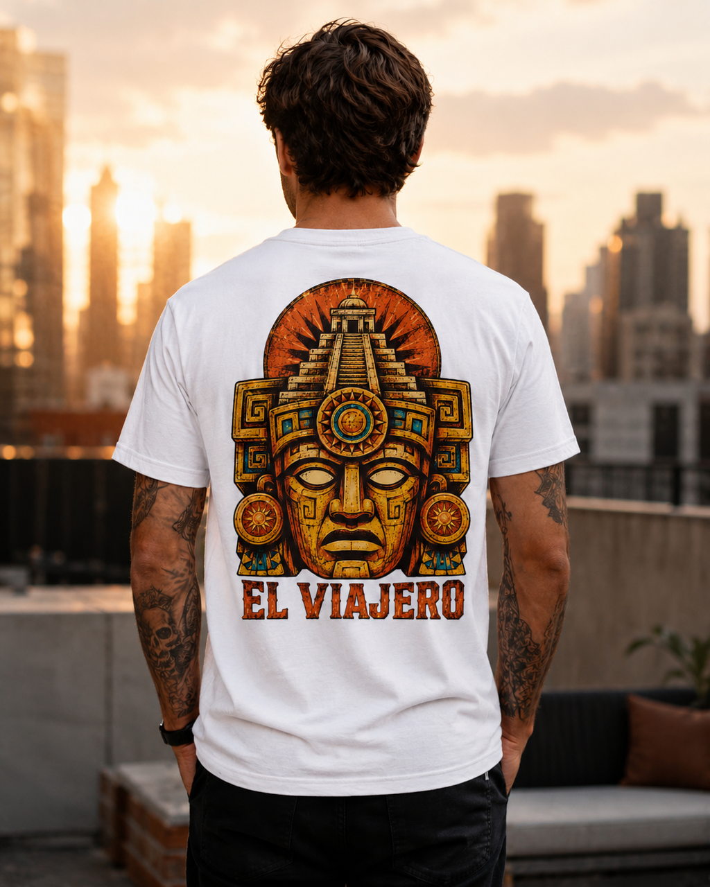 El Viajero Mesoamerican temple mask graphic t-shirt - product photo 8
