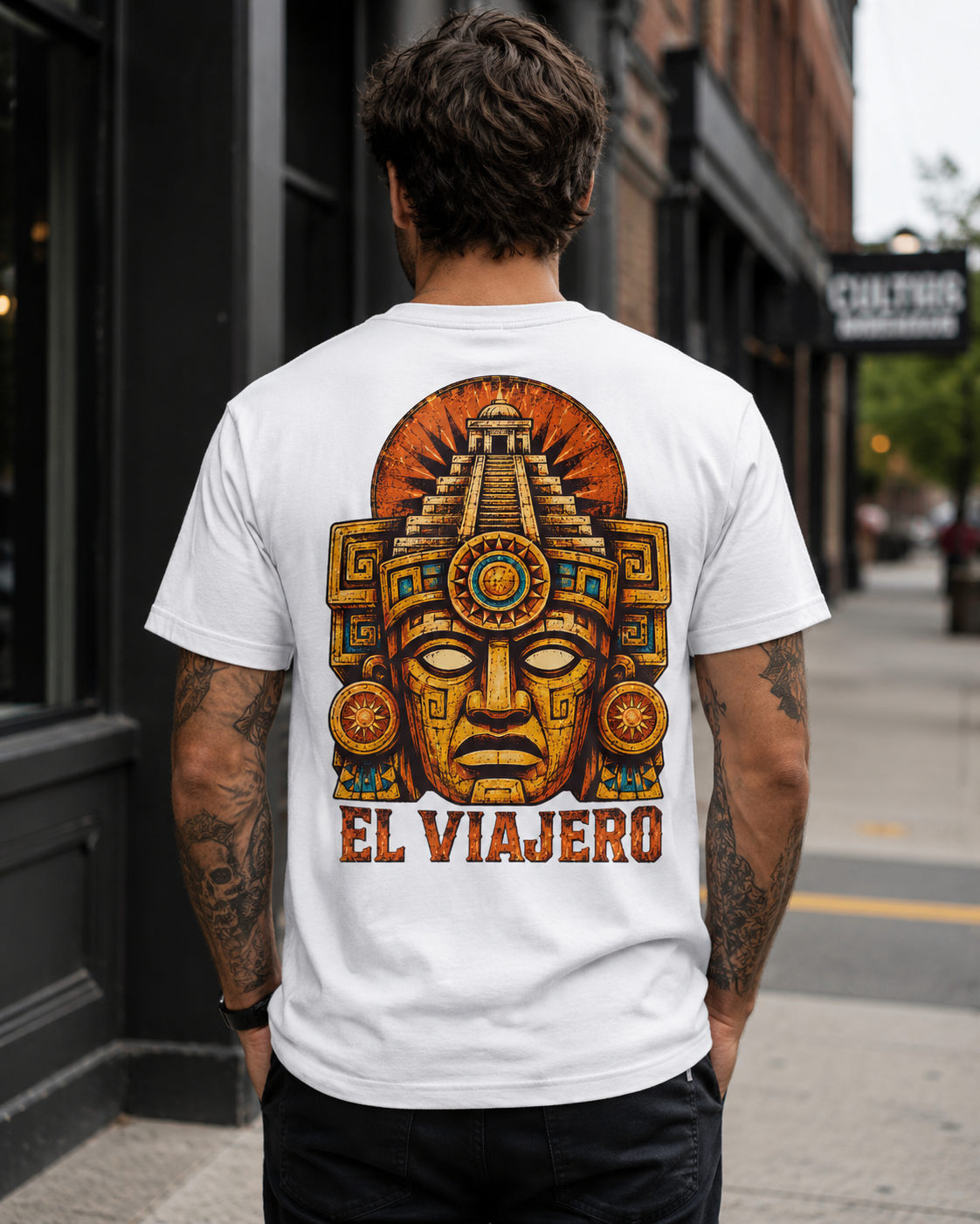 El Viajero Mesoamerican temple mask graphic t-shirt - product photo 10
