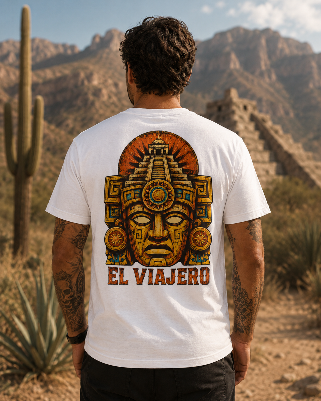 El Viajero Mesoamerican temple mask graphic t-shirt - product photo 11