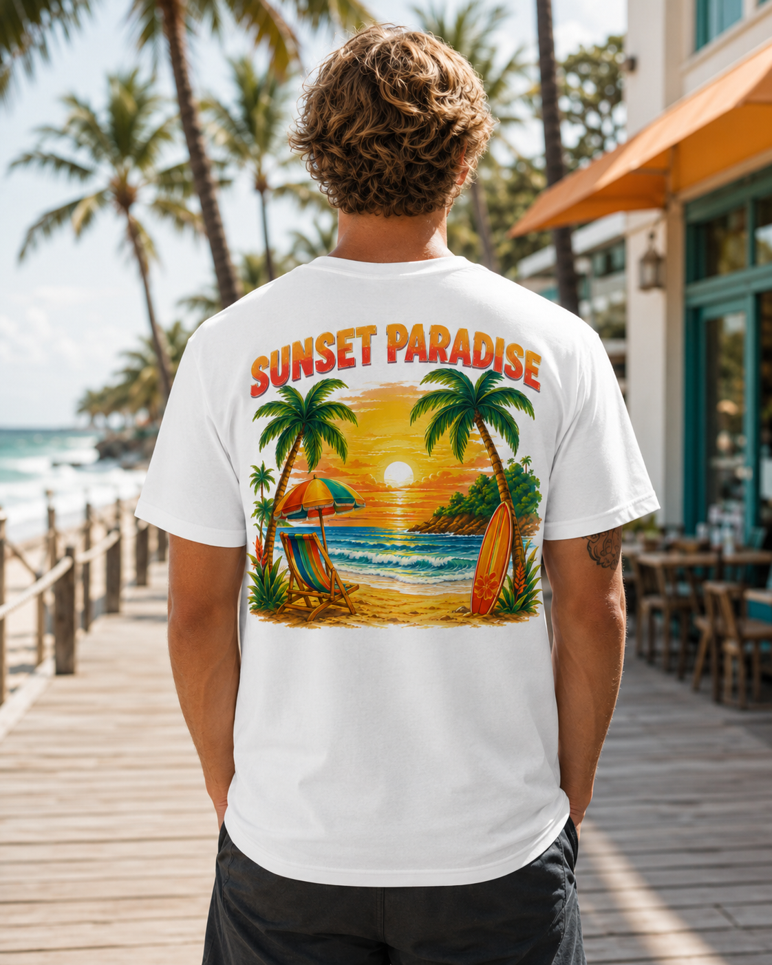 Sunset Paradise tropical beach graphic t-shirt - product photo 4