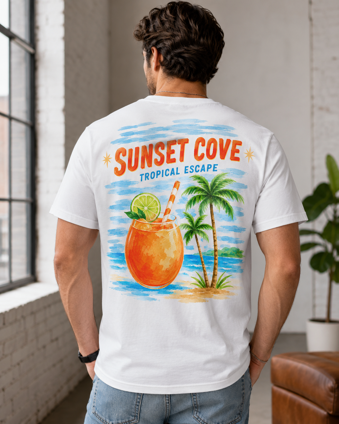 Sunset Cove tropical cocktail graphic t-shirt - product photo 13