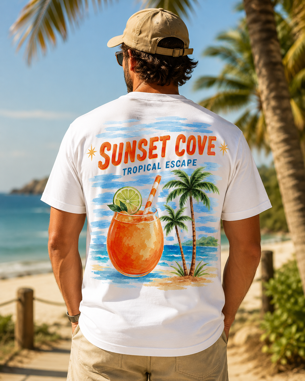 Sunset Cove tropical cocktail graphic t-shirt - product photo 14