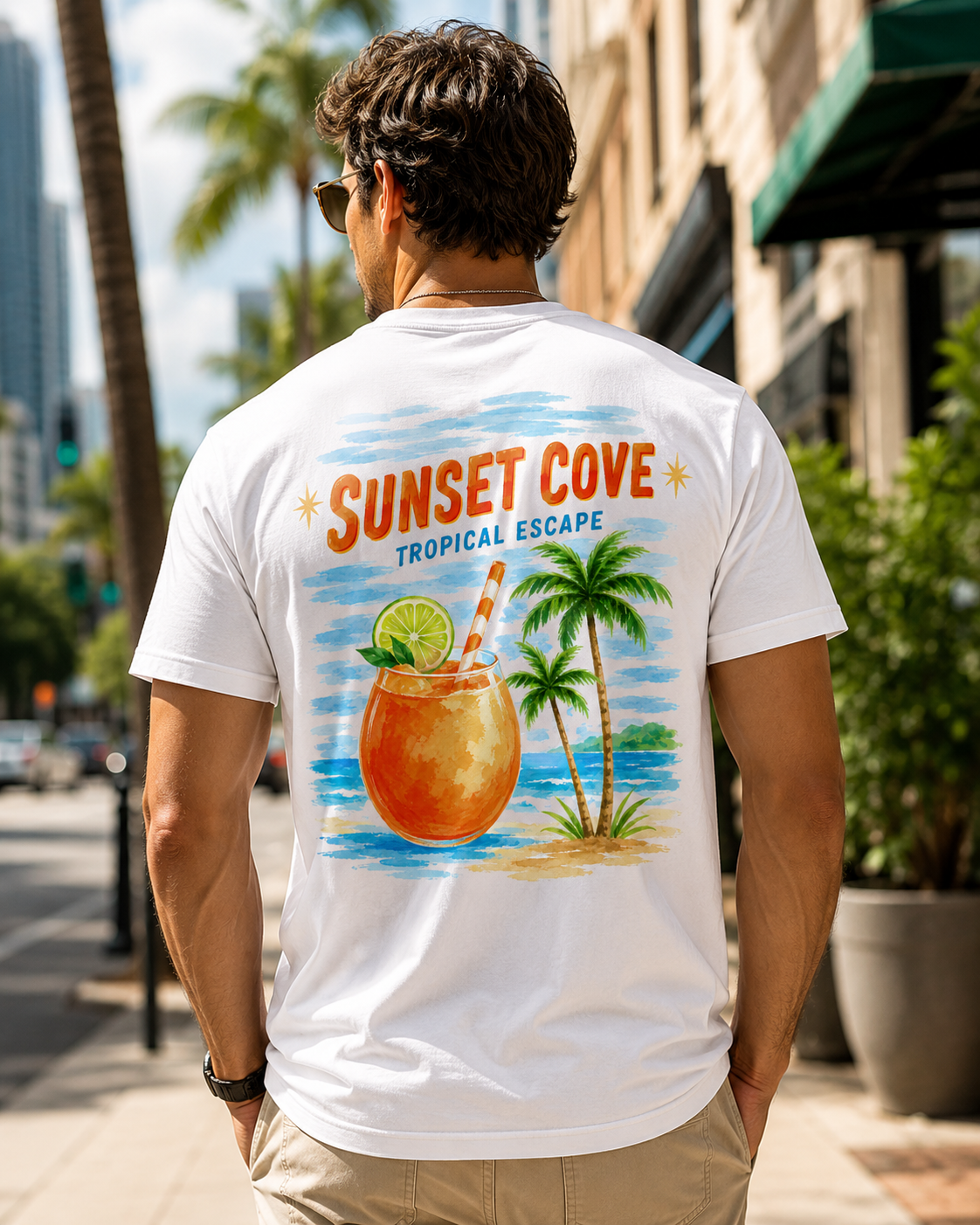 Sunset Cove tropical cocktail graphic t-shirt - product photo 15