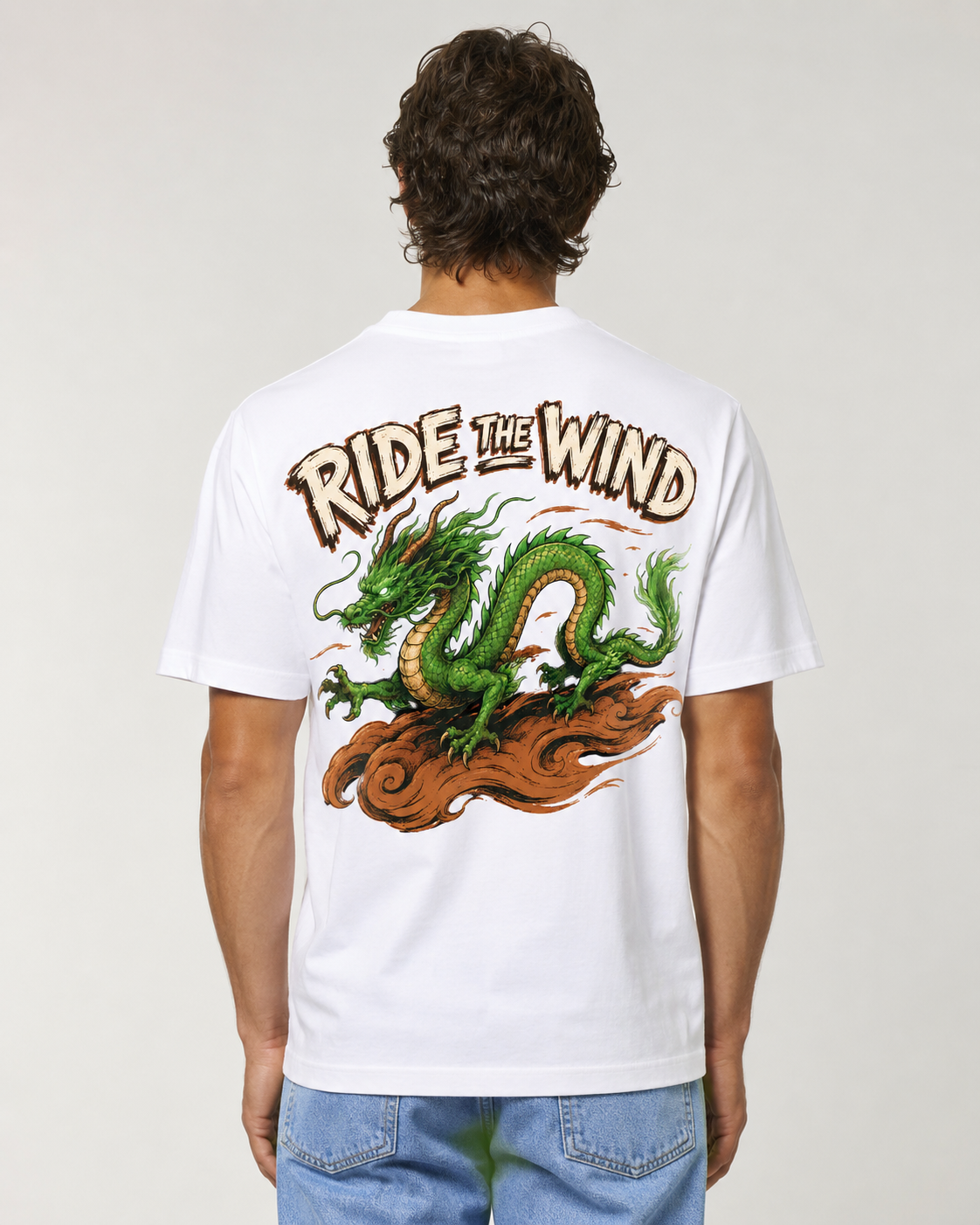 Black t-shirt with green dragon Japanese-style back print