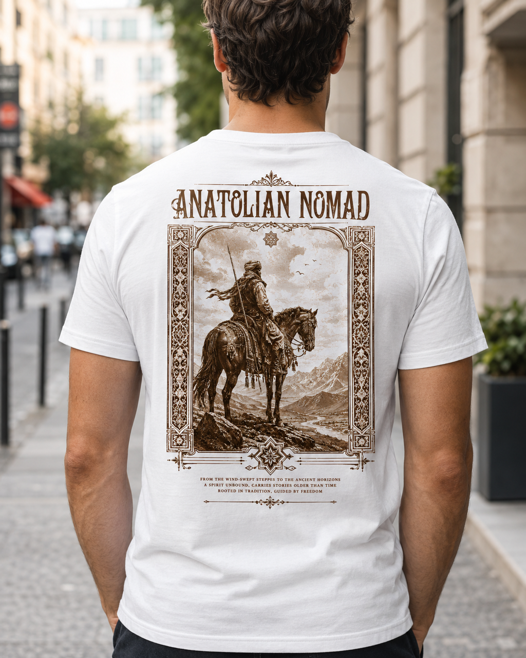 Anatolian Nomad vintage horseback warrior t-shirt - close-up detail