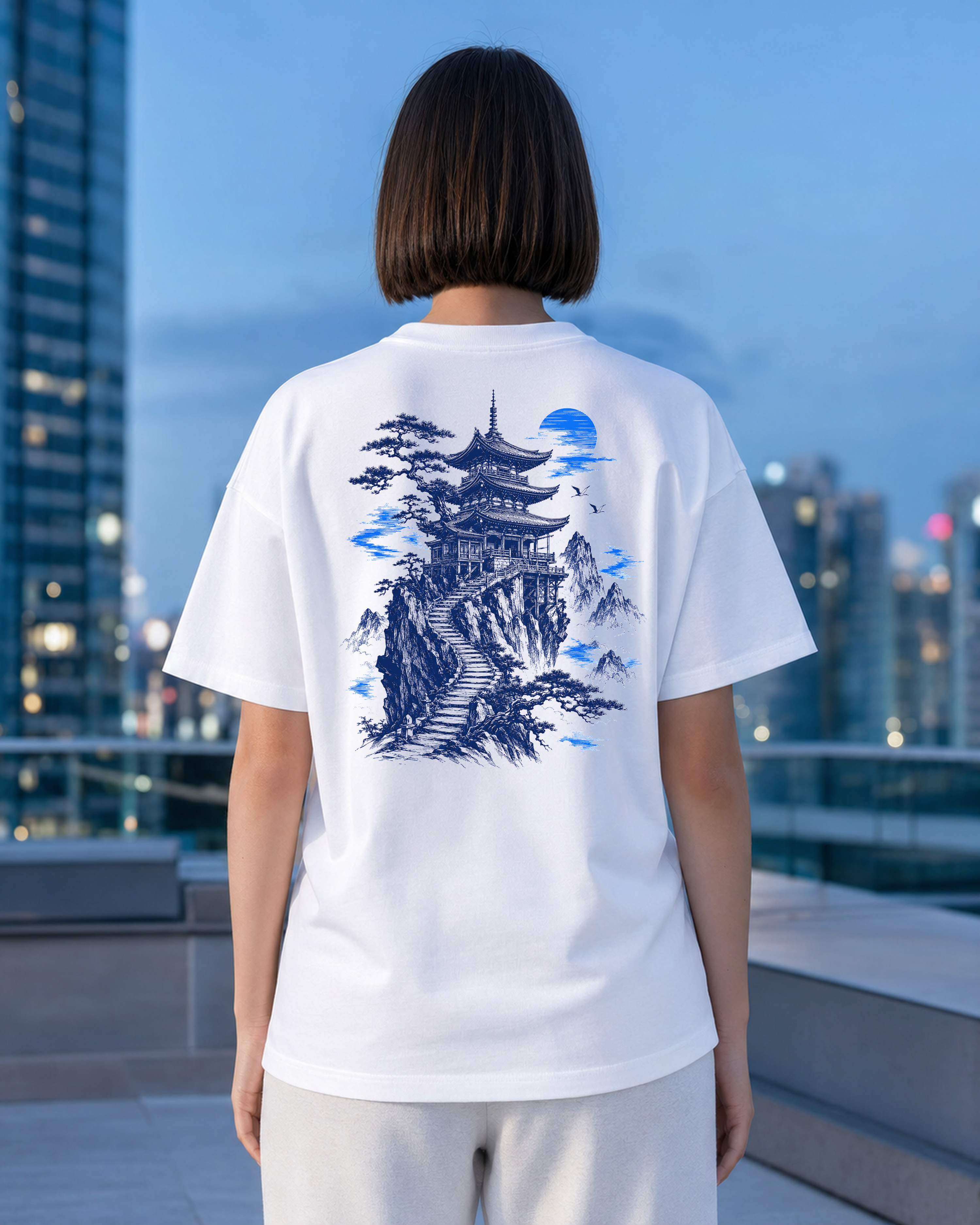 Japanese Pagoda Graphic T-Shirt – Blue Mountain Back Print