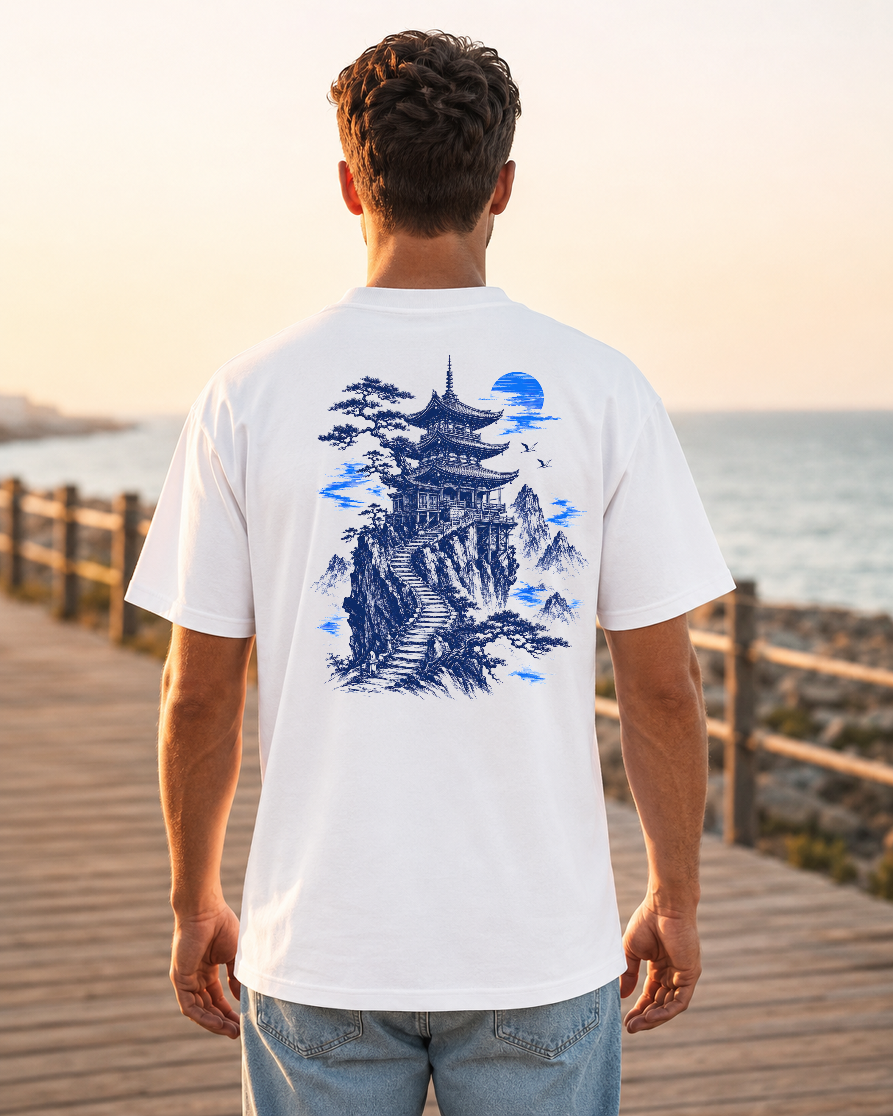 Japanese Pagoda Graphic T-Shirt – Blue Mountain Back Print