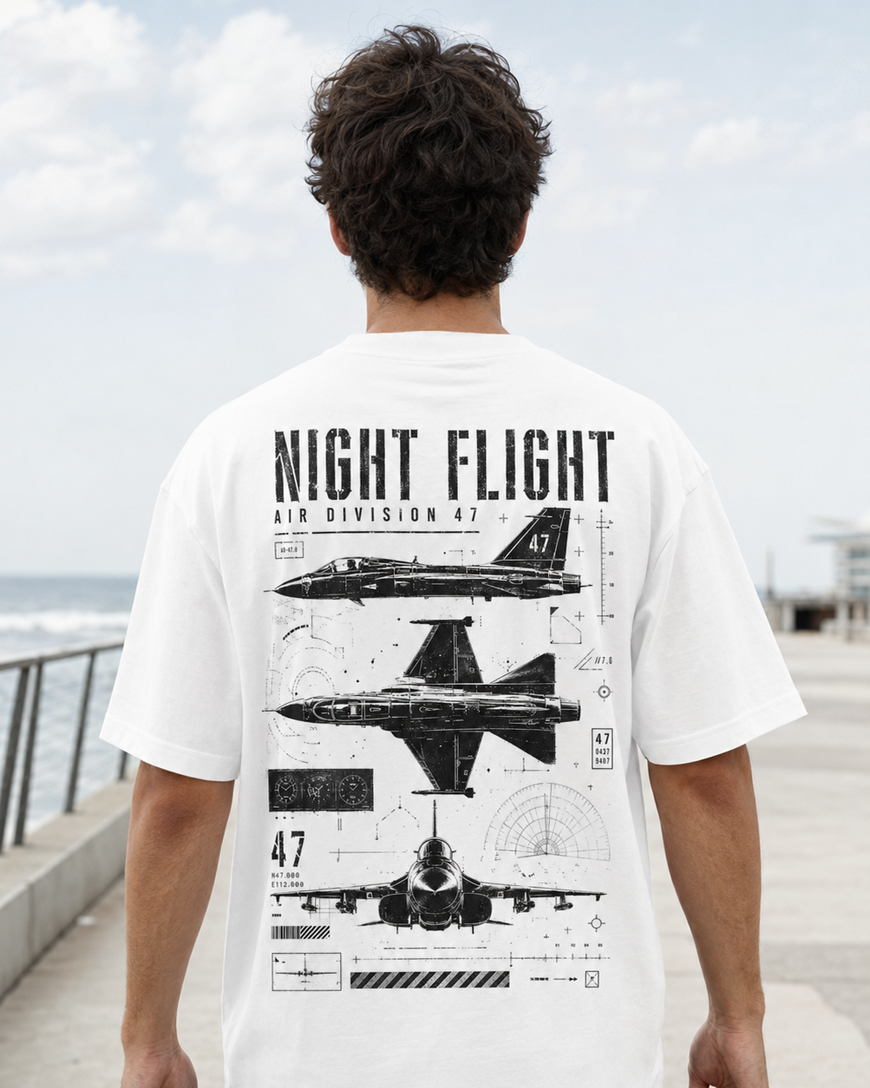 Night Flight Jet Graphic T-Shirt, Vintage Aviation Relaxed Fit Tee