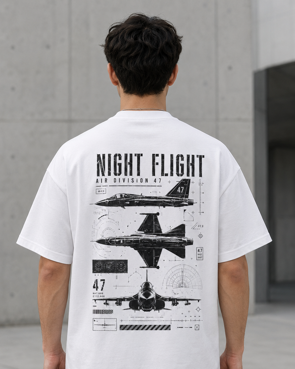 Night Flight Jet Graphic T-Shirt, Vintage Aviation Relaxed Fit Tee