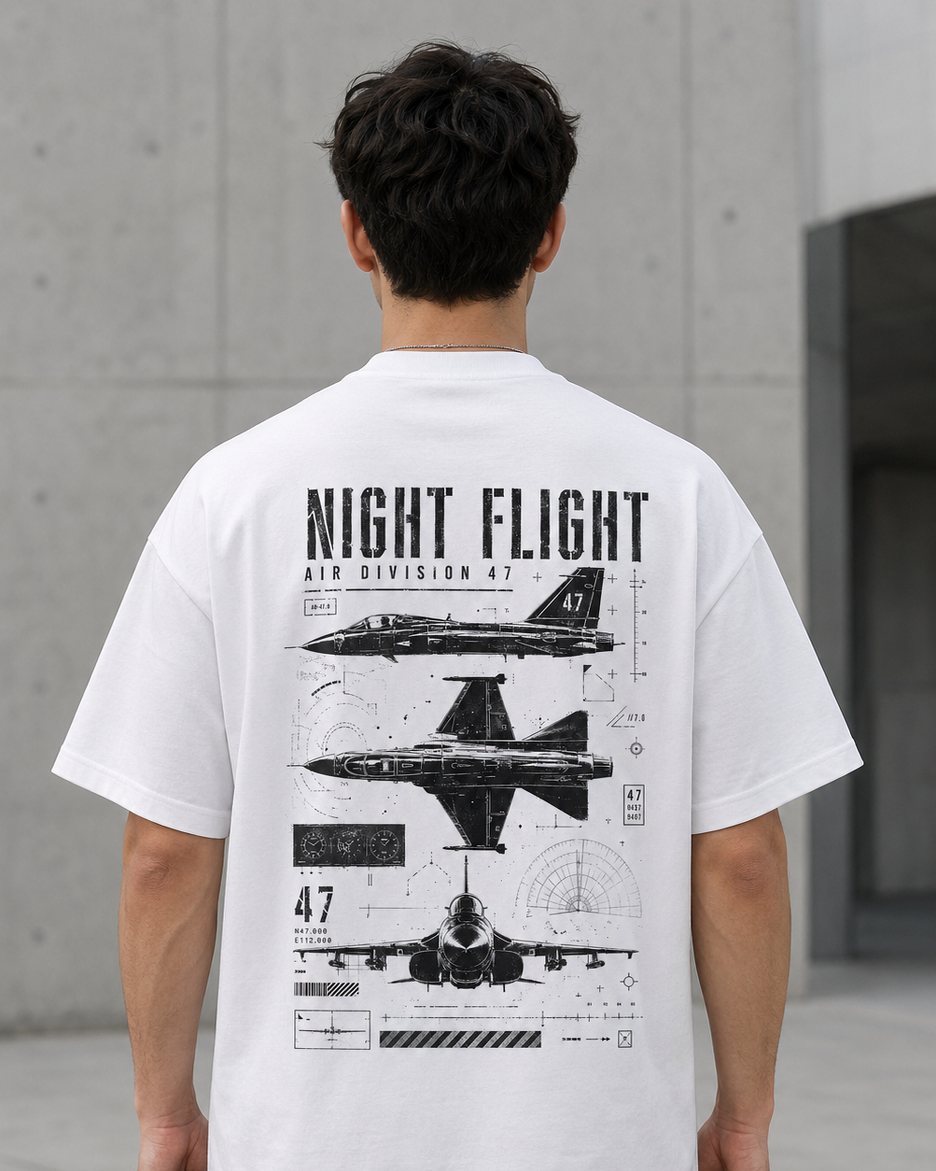 Night Flight Jet Graphic T-Shirt, Vintage Aviation Relaxed Fit Tee
