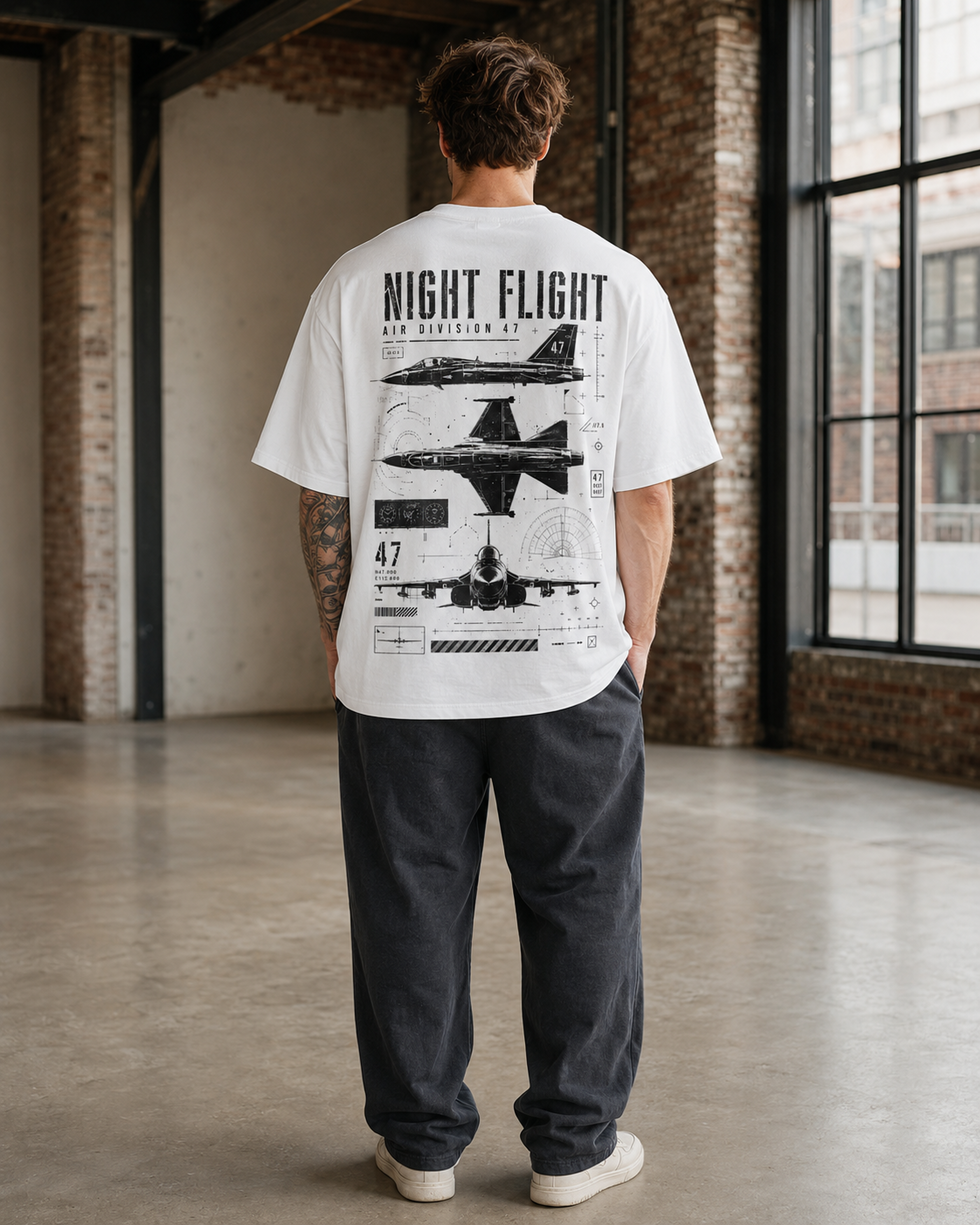 Night Flight Jet Graphic T-Shirt, Vintage Aviation Relaxed Fit Tee