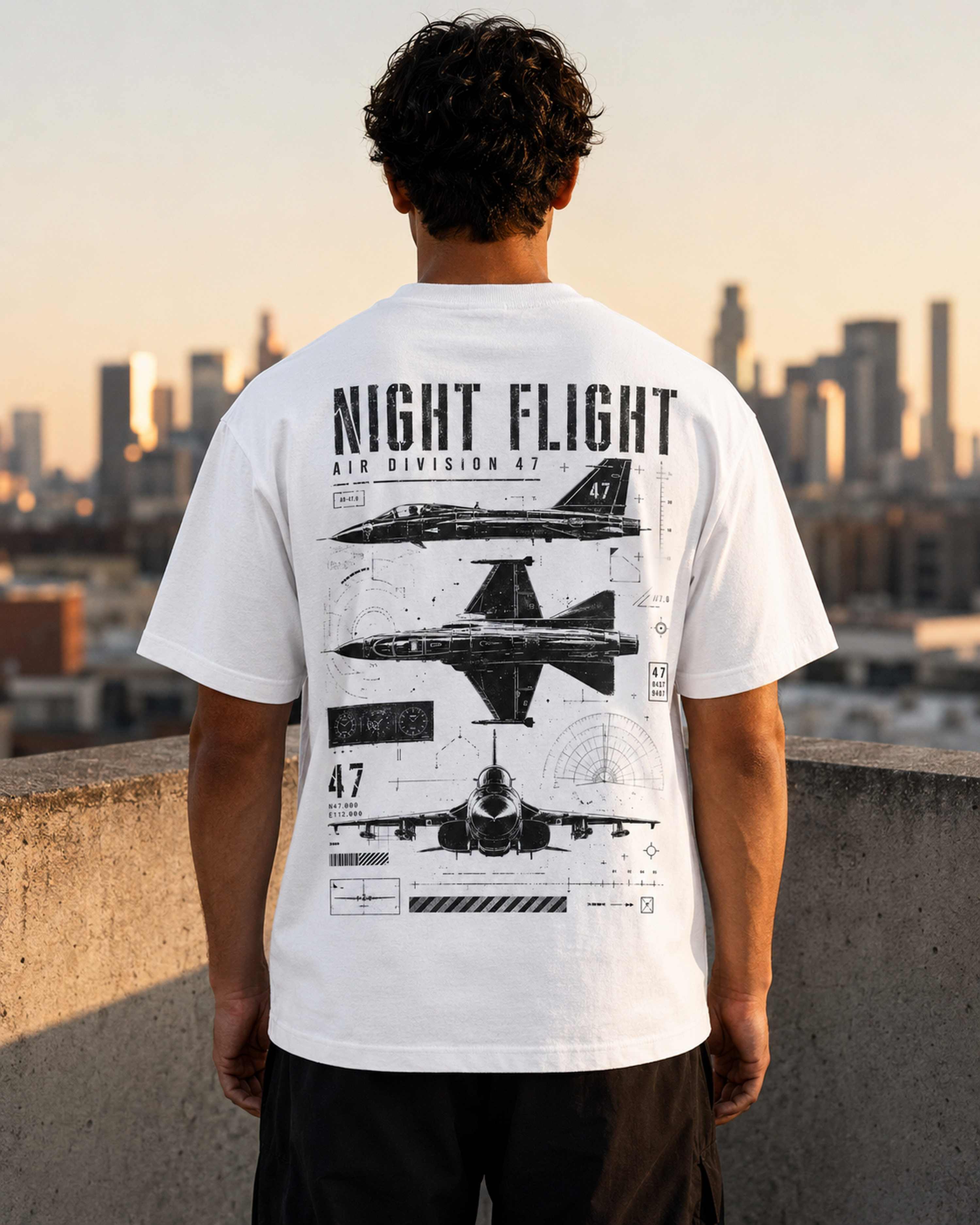 Night Flight Jet Graphic T-Shirt, Vintage Aviation Relaxed Fit Tee