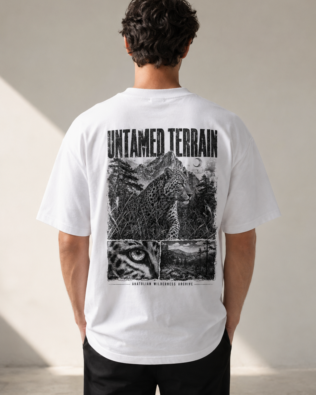 Untamed Terrain leopard graphic t-shirt - back print view