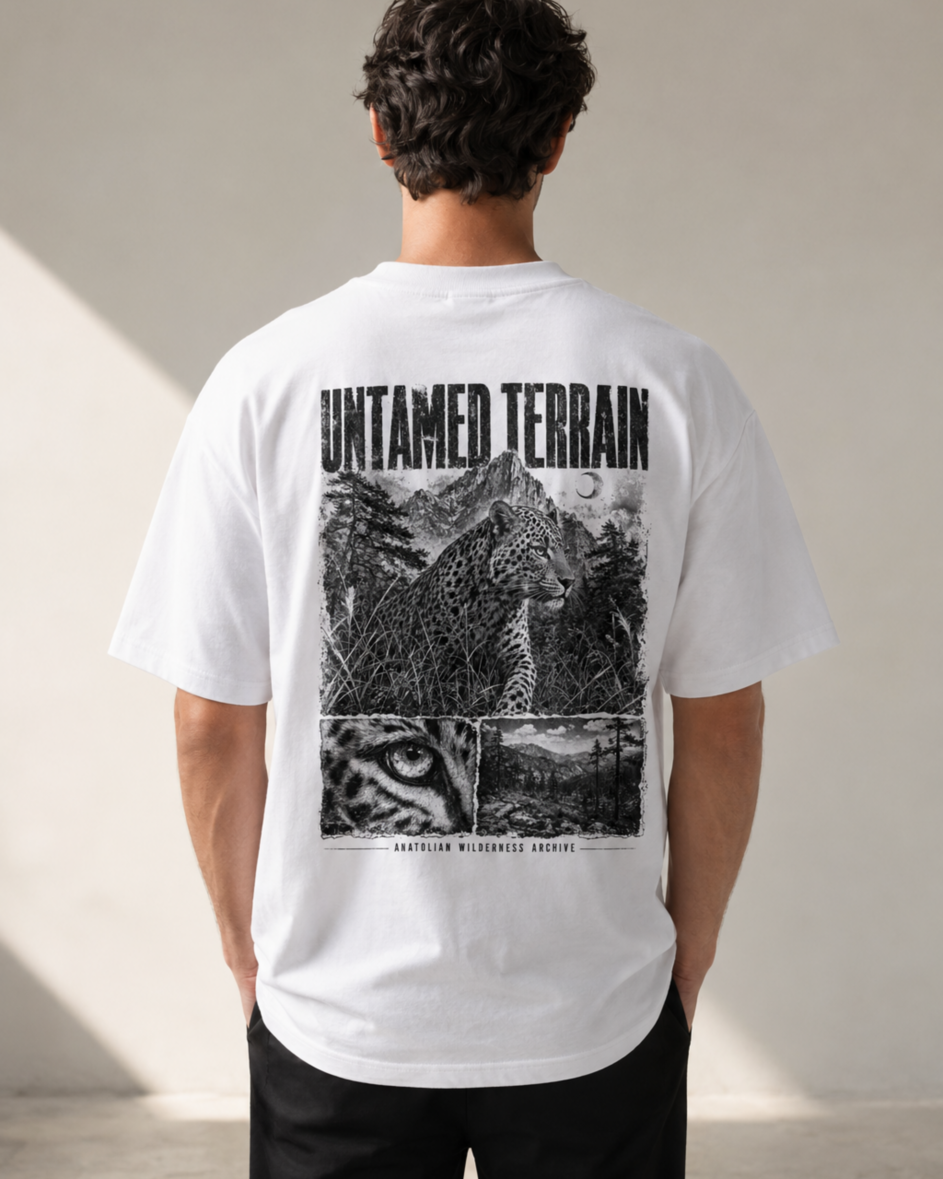 Untamed Terrain leopard graphic t-shirt - back print view