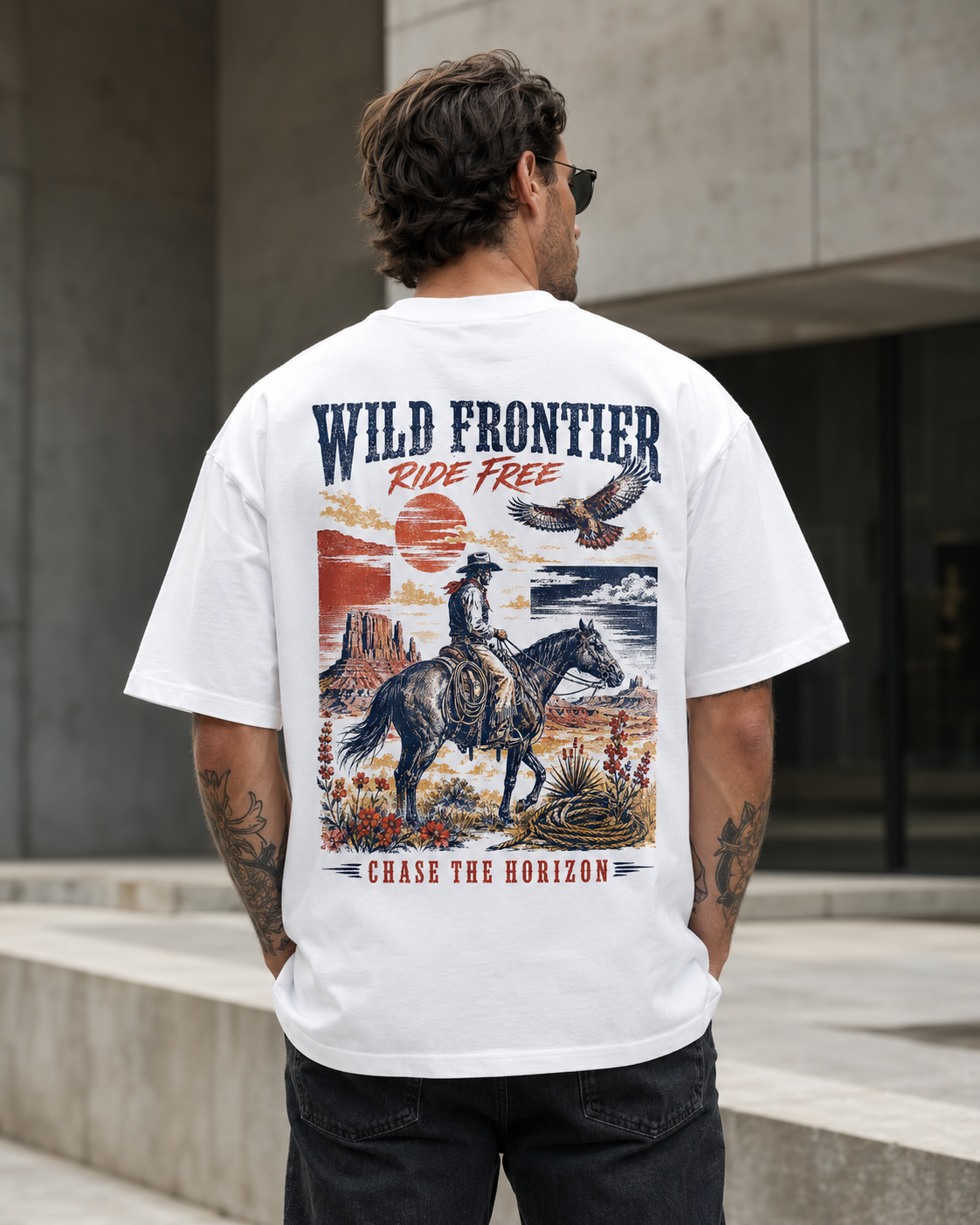 Wild Frontier Cowboy Graphic T-Shirt – Vintage Western Oversized Tee