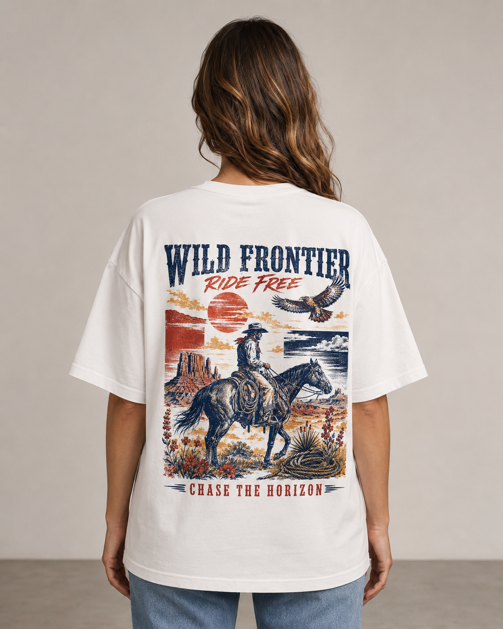 Wild Frontier Cowboy Graphic T-Shirt – Vintage Western Oversized Tee