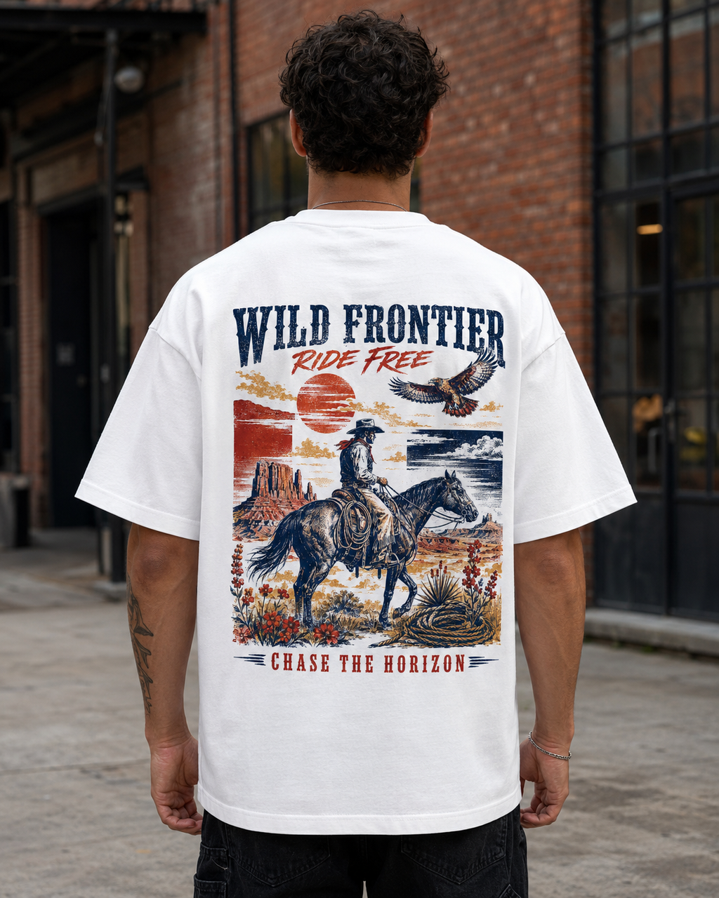 Wild Frontier Cowboy Graphic T-Shirt – Vintage Western Oversized Tee