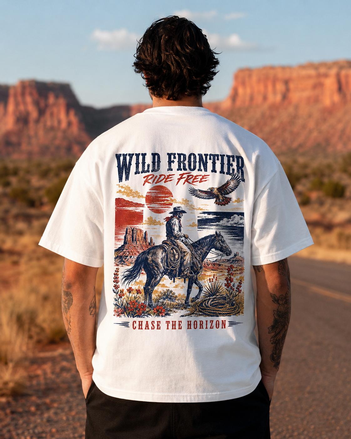 Wild Frontier Cowboy Graphic T-Shirt – Vintage Western Oversized Tee