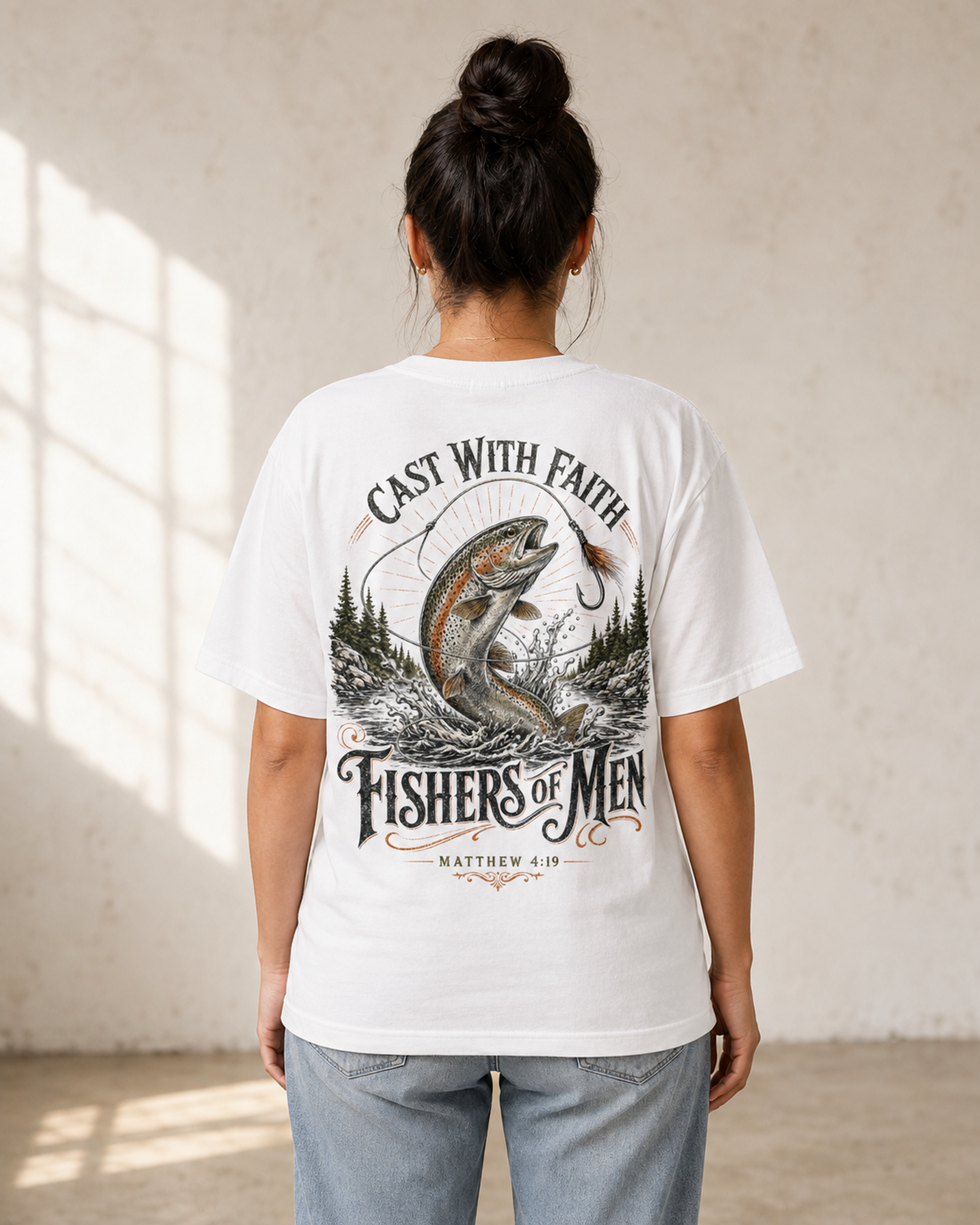 Cast With Faith Christian fishing graphic t-shirt - fabric detail